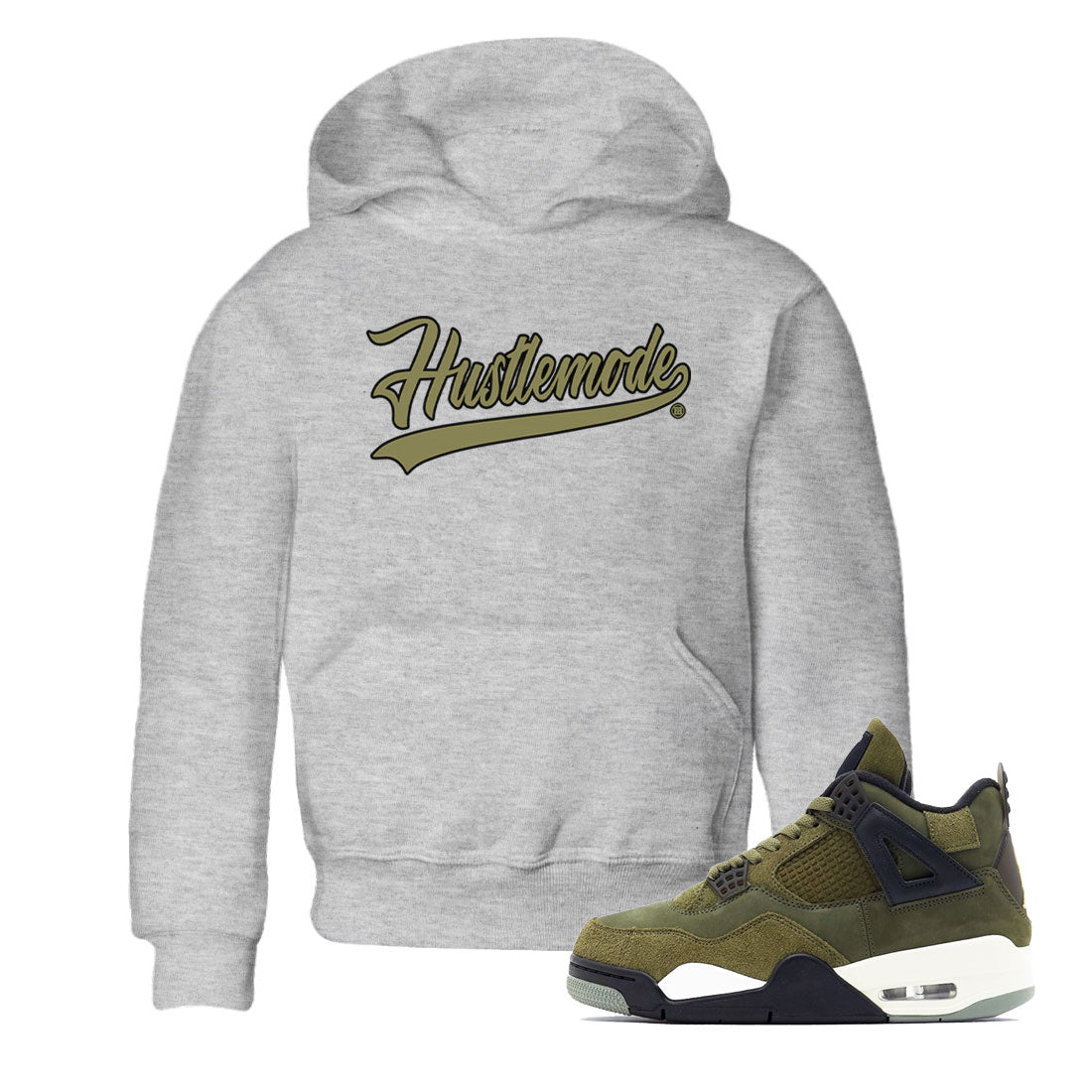 Air Jordan 4 Medium Olive shirt to match jordans streetwear brand Hustle Mode sneaker tees Jordan 4 Retro Medium Olive Drip Gear Zone Sneaker Matching Clothing Brand Baby Toddler Heather Grey 1 T-Shirt