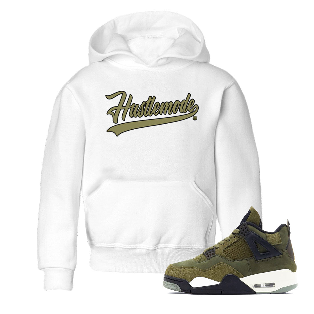 Air Jordan 4 Medium Olive shirt to match jordans streetwear brand Hustle Mode sneaker tees Jordan 4 Retro Medium Olive Drip Gear Zone Sneaker Matching Clothing Brand Baby Toddler White 1 T-Shirt