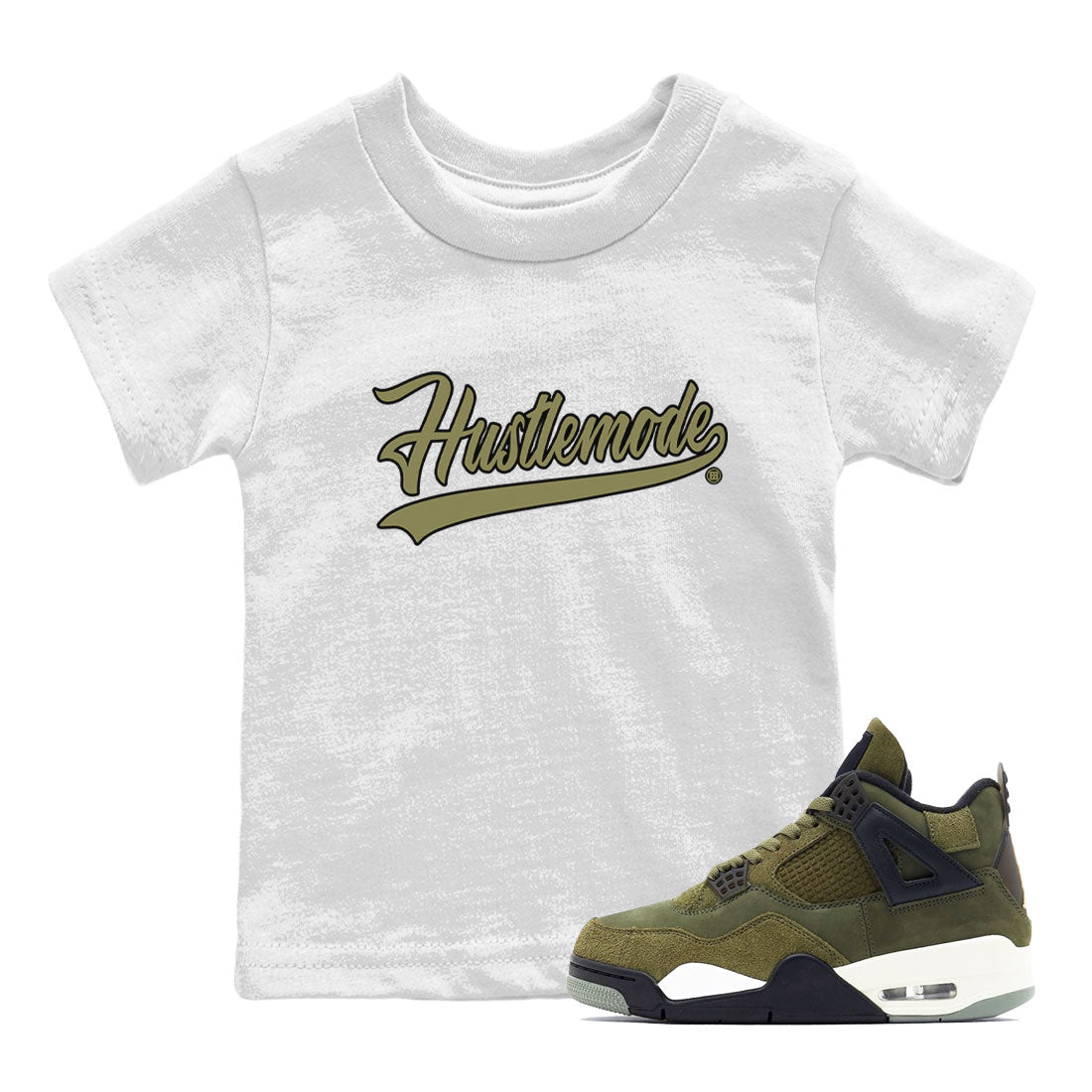 Air Jordan 4 Medium Olive shirt to match jordans streetwear brand Hustle Mode sneaker tees Jordan 4 Retro Medium Olive Drip Gear Zone Sneaker Matching Clothing Brand Baby Toddler White 1 T-Shirt