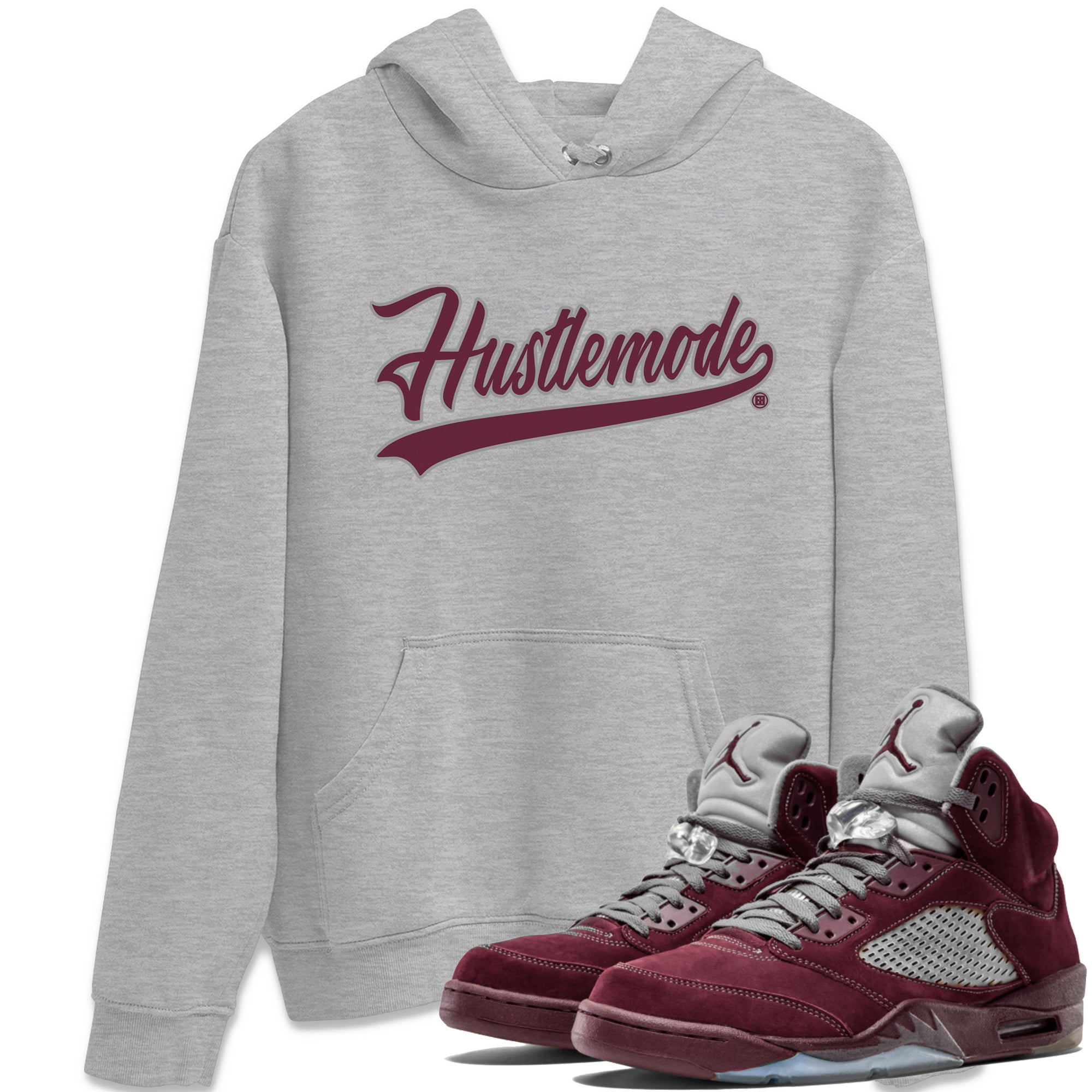 Air Jordan 5 Burgundy Sneaker Match Tees Hustle Mode Sneaker Tees Jordan 5 Burgundy Sneaker Release Tees Unisex Shirts Heather Grey 1