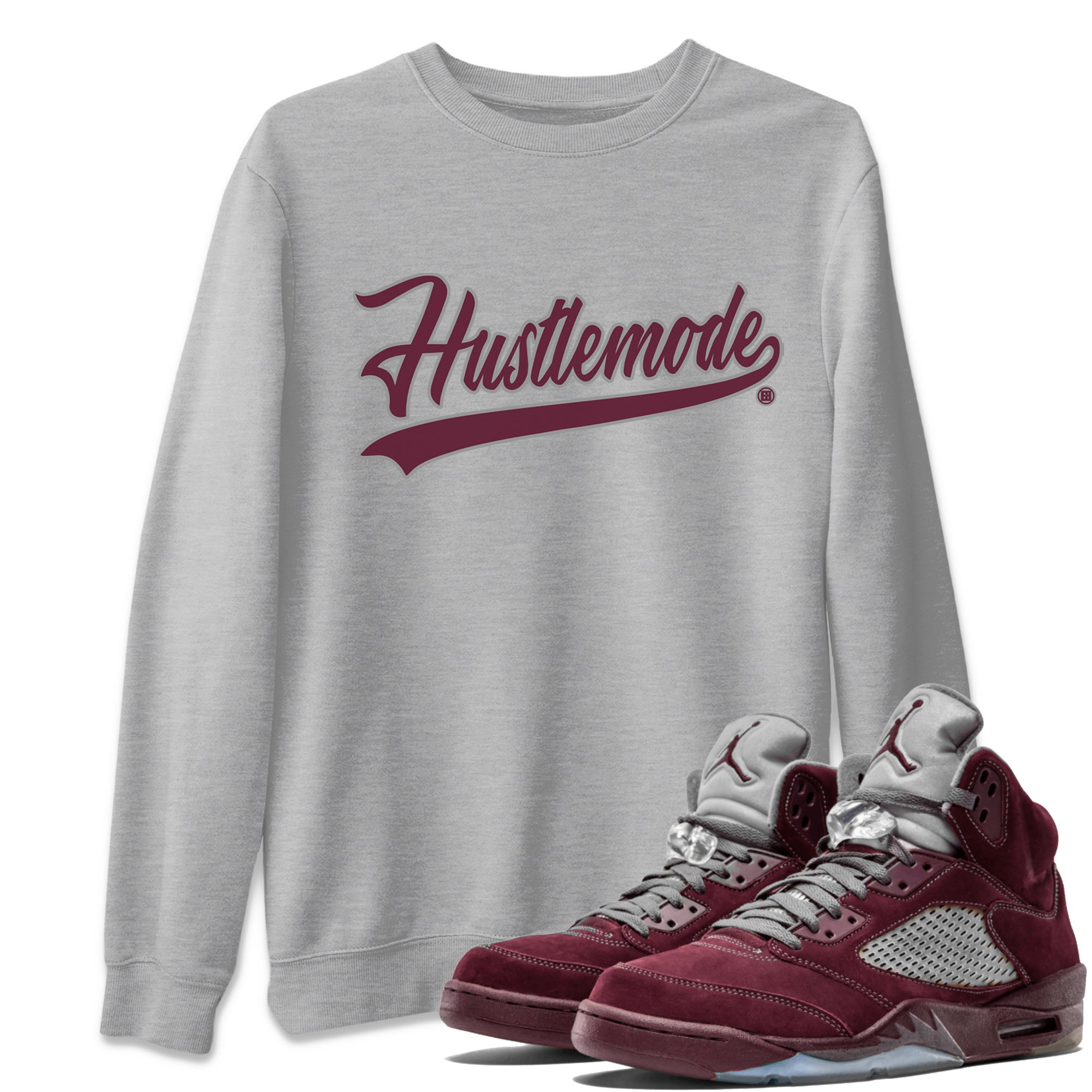 Air Jordan 5 Burgundy Sneaker Match Tees Hustle Mode Sneaker Tees Jordan 5 Burgundy Sneaker Release Tees Unisex Shirts Heather Grey 1