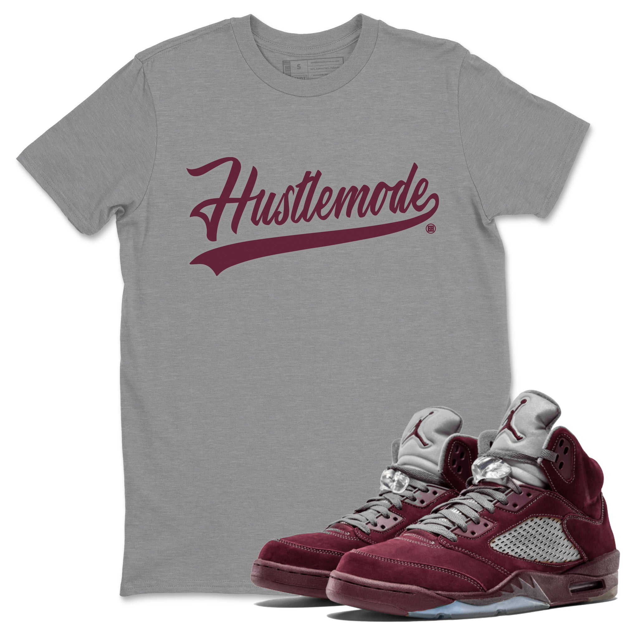Air Jordan 5 Burgundy Sneaker Match Tees Hustle Mode Sneaker Tees Jordan 5 Burgundy Sneaker Release Tees Unisex Shirts Heather Grey 1