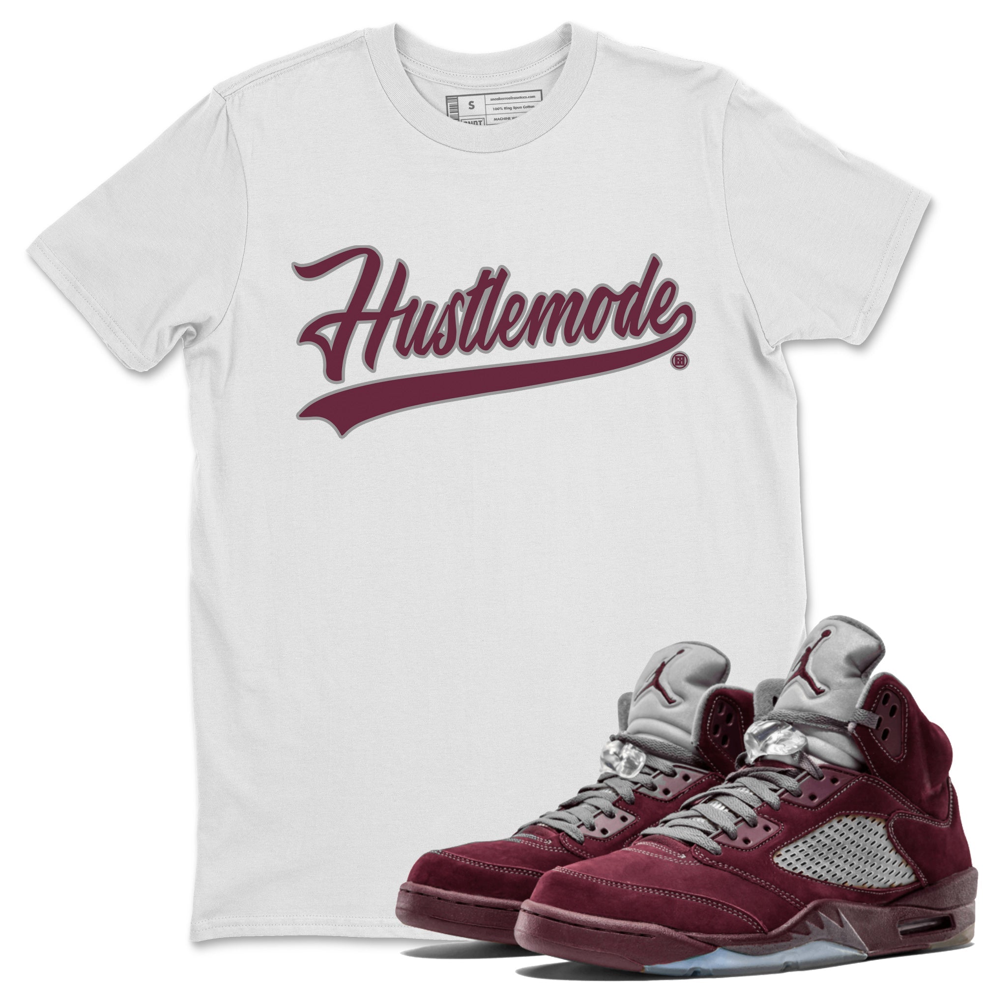 Air Jordan 5 Burgundy Sneaker Match Tees Hustle Mode Sneaker Tees Jordan 5 Burgundy Sneaker Release Tees Unisex Shirts White 1