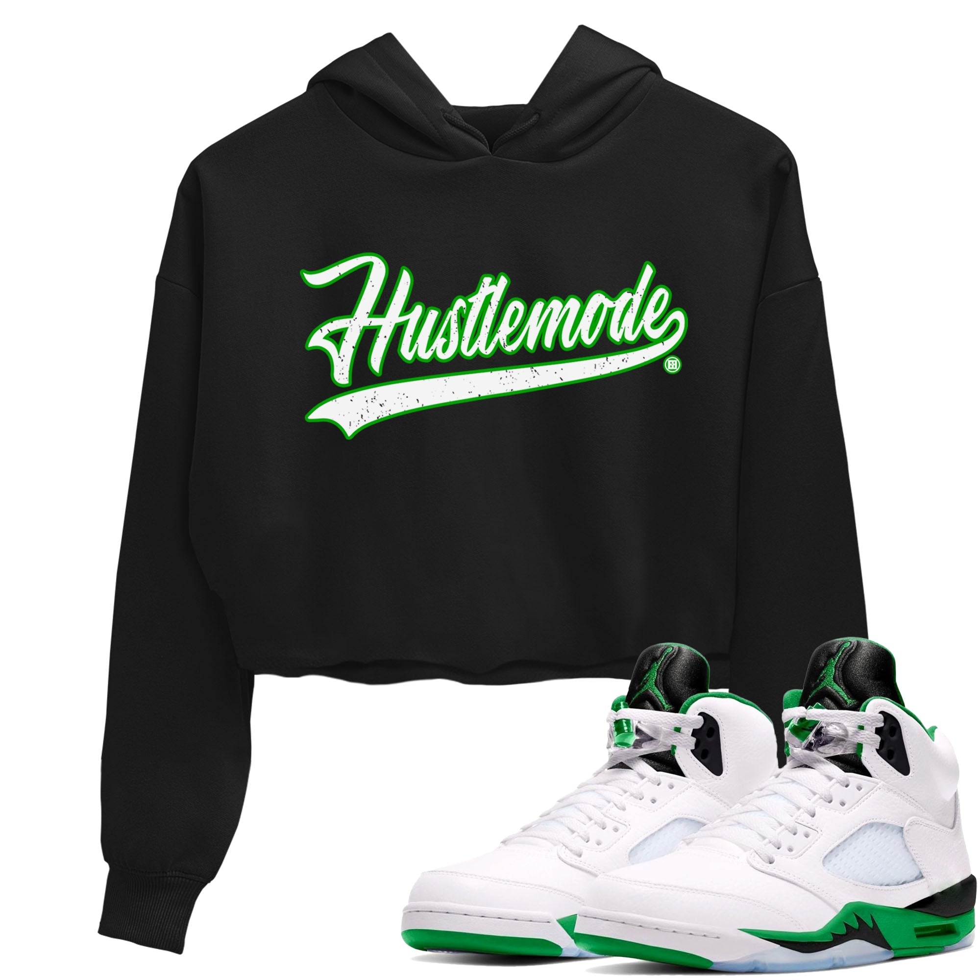 5s Lucky Green shirt to match jordans Hustle Mode sneaker tees Air Jordan 5 Retro Lucky Green Drip Gear Zone Black 1 crop length shirt