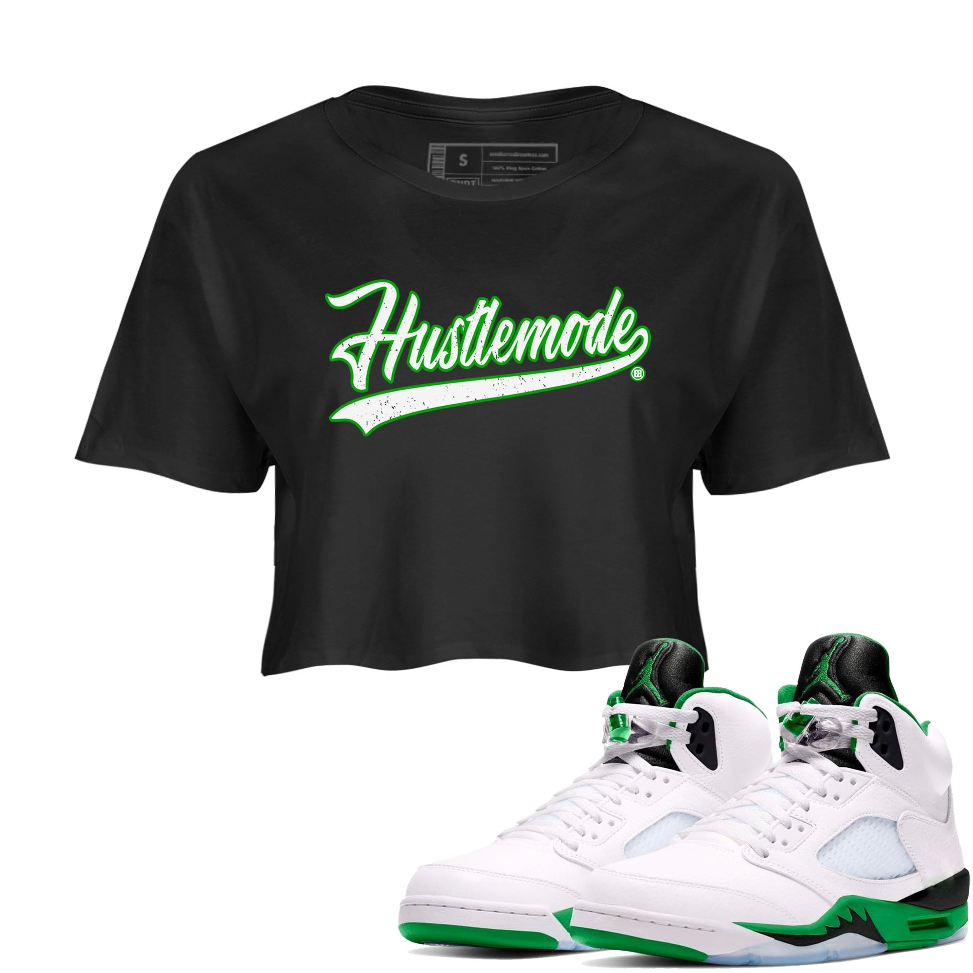 5s Lucky Green shirt to match jordans Hustle Mode sneaker tees Air Jordan 5 Retro Lucky Green Drip Gear Zone Black 1 crop length shirt