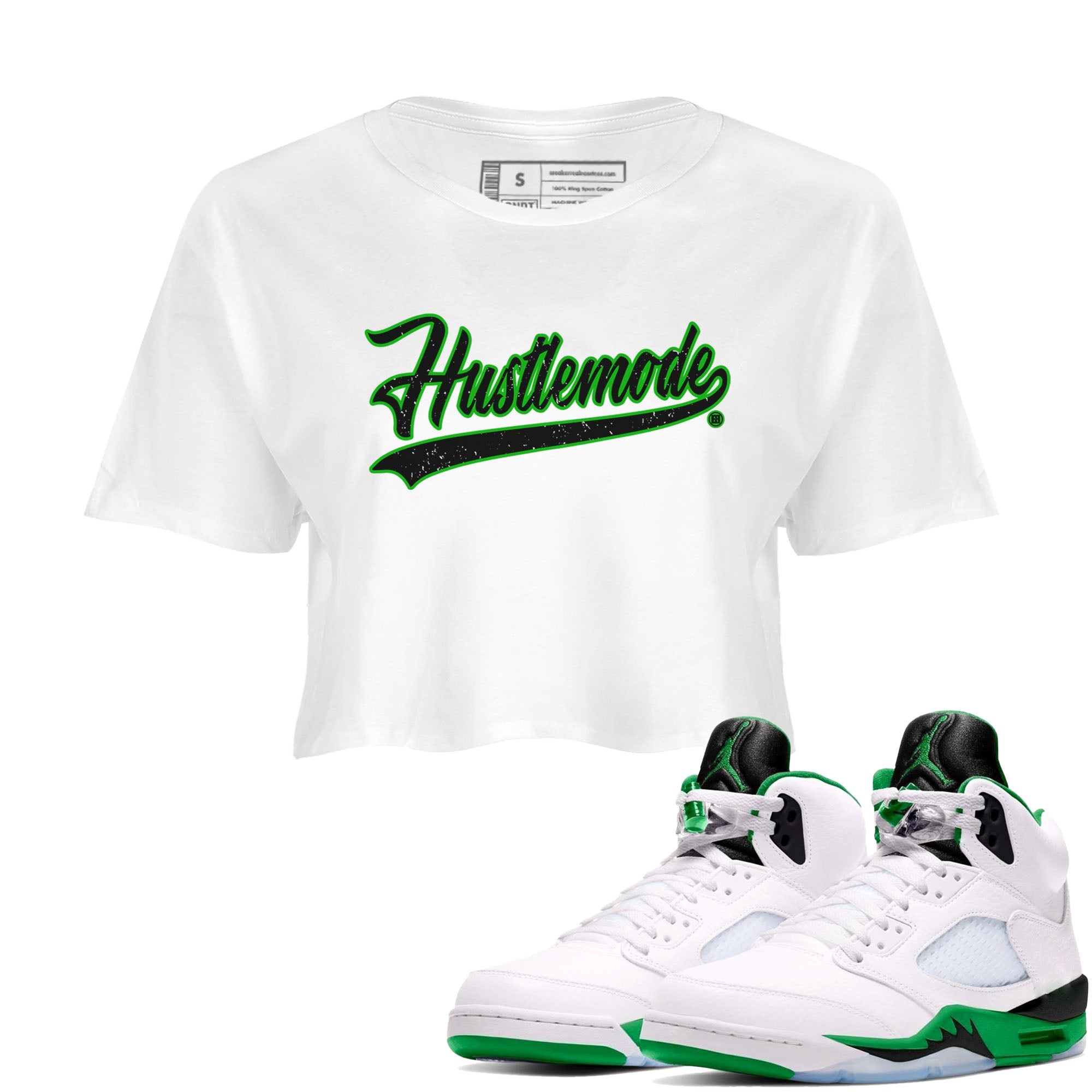 5s Lucky Green shirt to match jordans Hustle Mode sneaker tees Air Jordan 5 Retro Lucky Green Drip Gear Zone White 1 crop length shirt