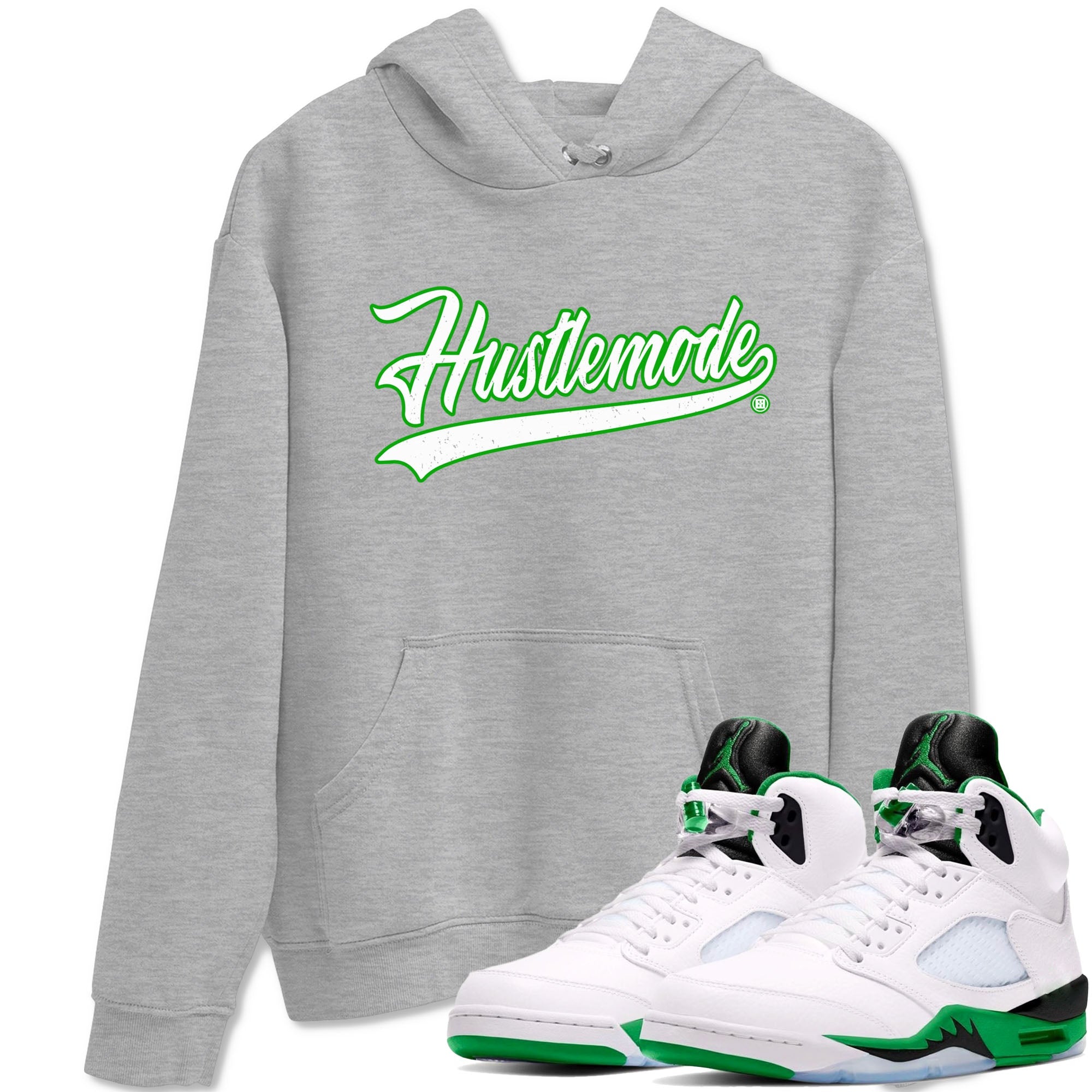 5s Lucky Green shirt to match jordans Hustle Mode sneaker tees Air Jordan 5 Retro Lucky Green Drip Gear Zone unisex cotton Heather Grey 1 crew neck shirt
