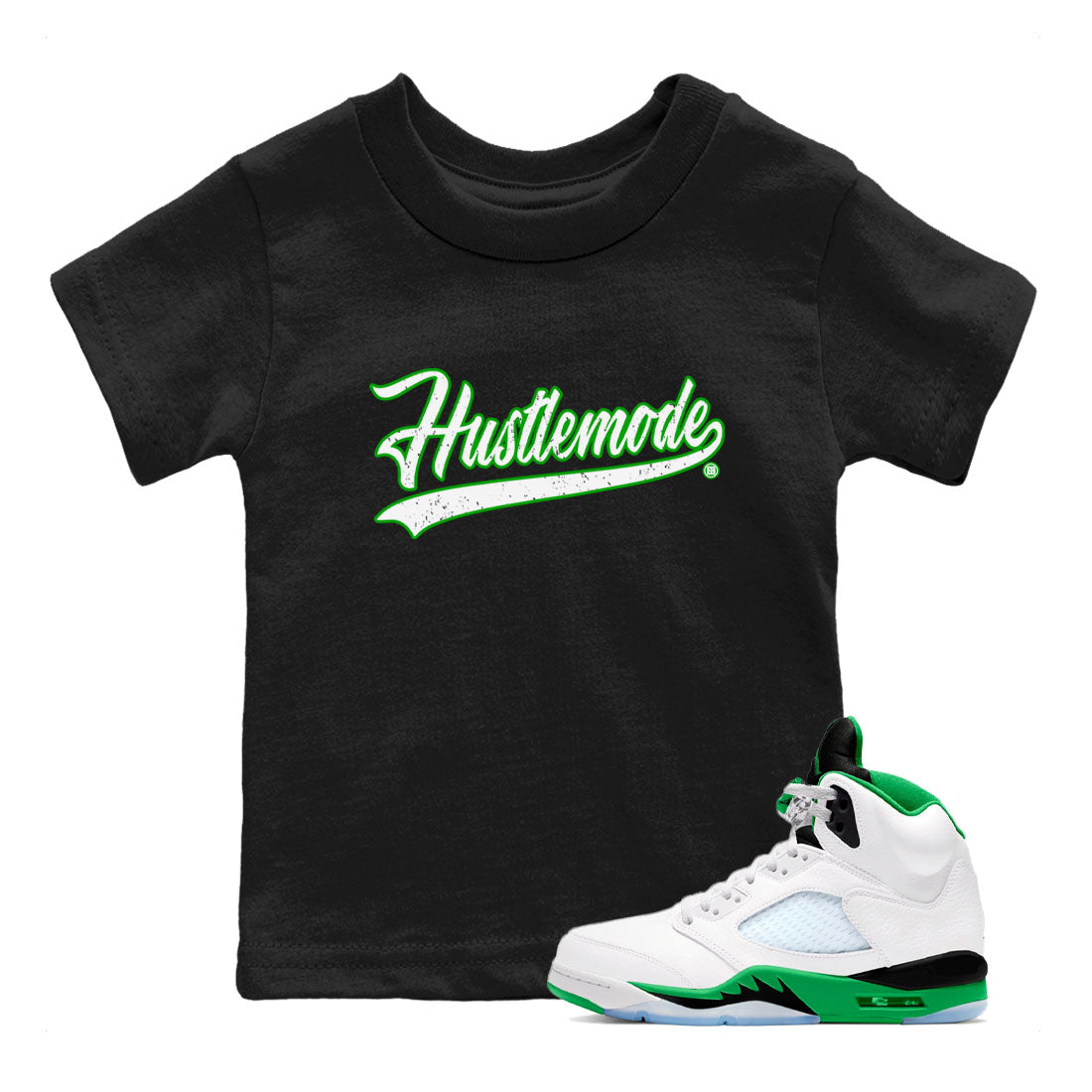 5s Lucky Green shirt to match jordans Hustle Mode sneaker tees Air Jordan 5 Retro Lucky Green Drip Gear Zone baby toddler Black 1 cotton Shirt