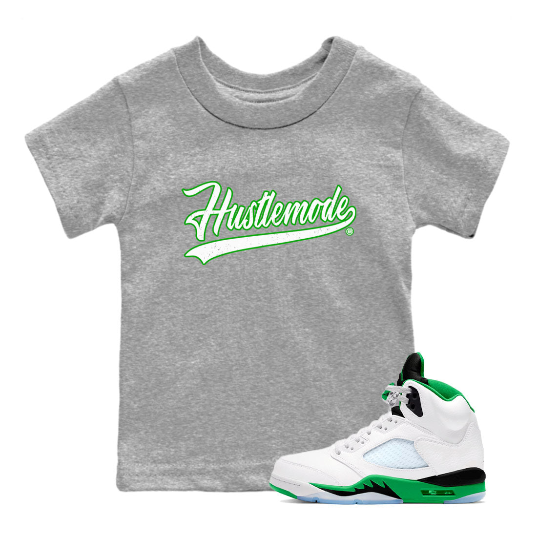 5s Lucky Green shirt to match jordans Hustle Mode sneaker tees Air Jordan 5 Retro Lucky Green Drip Gear Zone baby toddler Heather Grey 1 cotton Shirt
