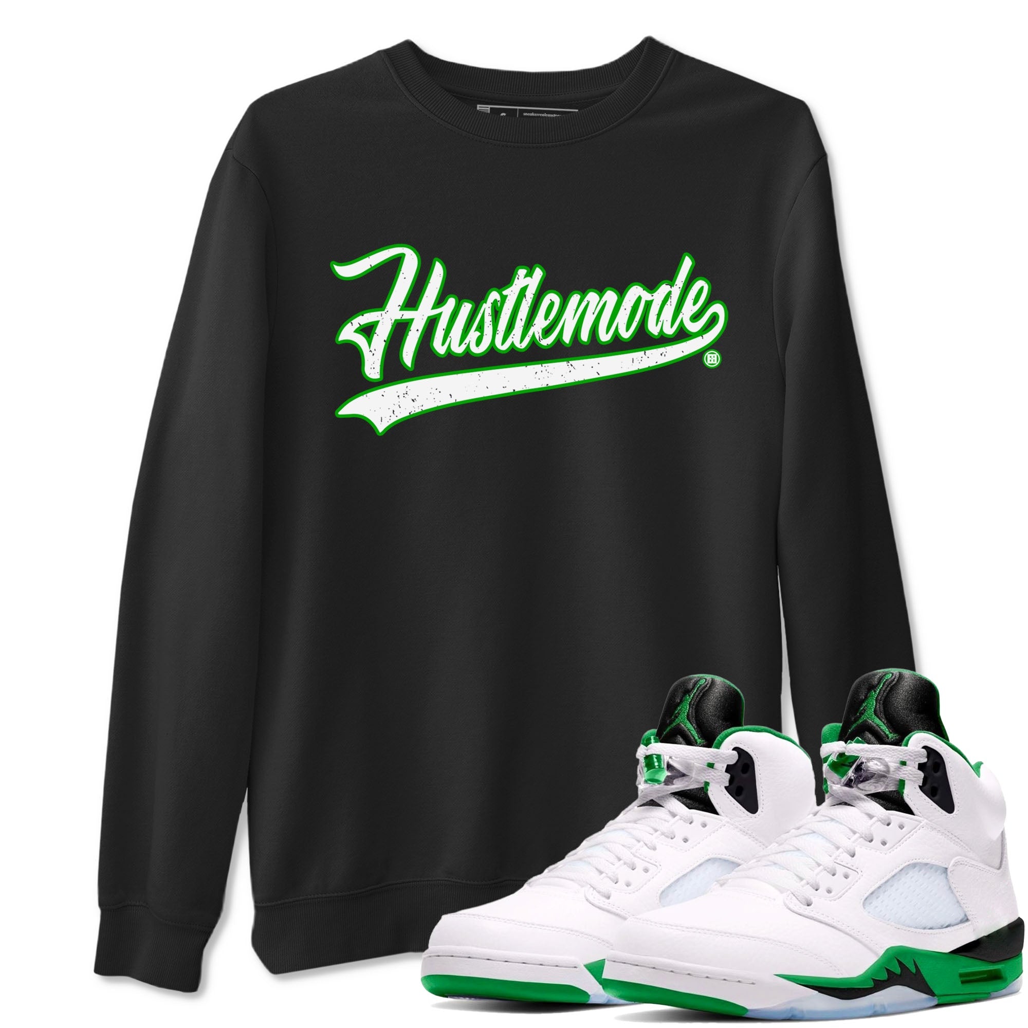 5s Lucky Green shirt to match jordans Hustle Mode sneaker tees Air Jordan 5 Retro Lucky Green Drip Gear Zone unisex cotton Black 1 crew neck shirt