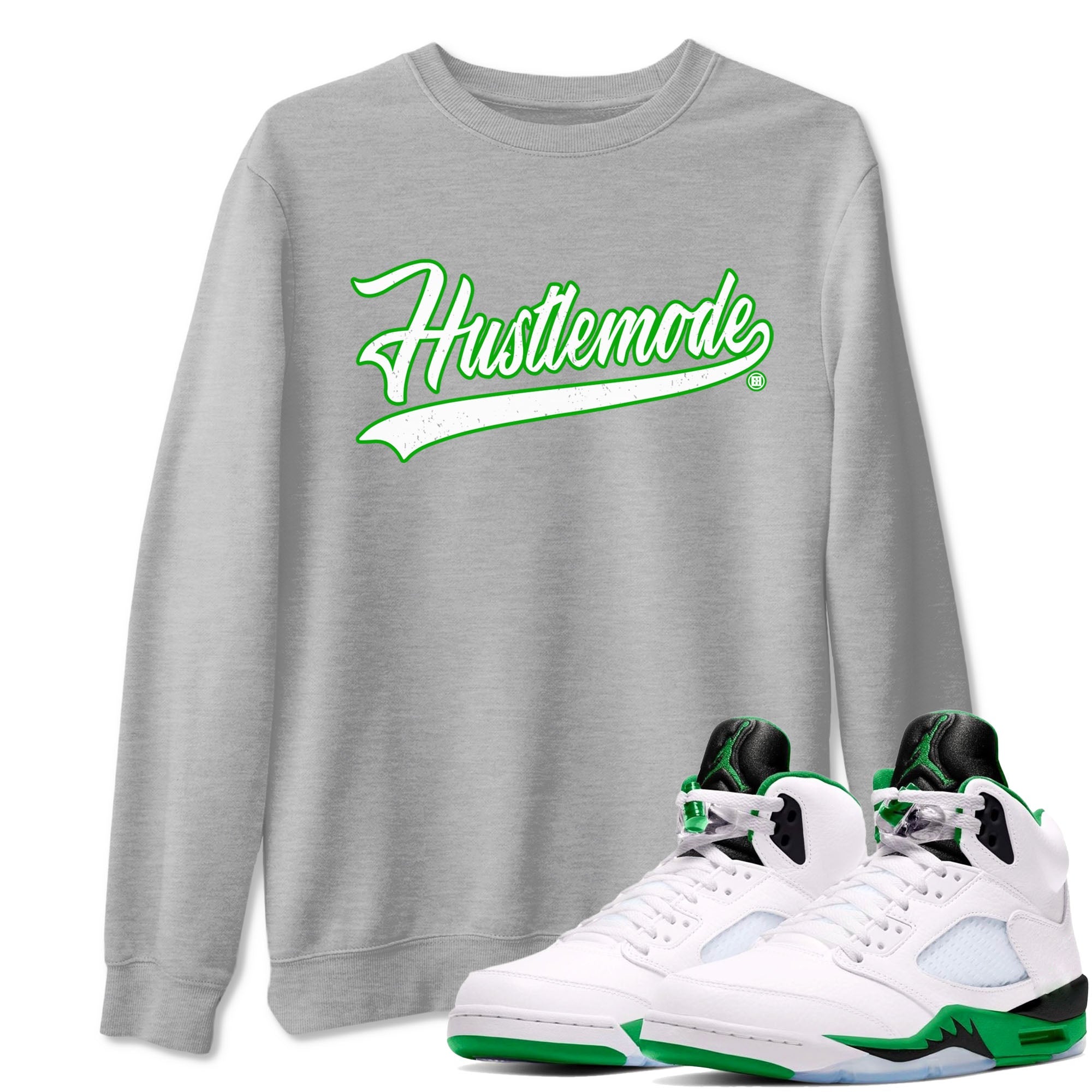 5s Lucky Green shirt to match jordans Hustle Mode sneaker tees Air Jordan 5 Retro Lucky Green Drip Gear Zone unisex cotton Heather Grey 1 crew neck shirt
