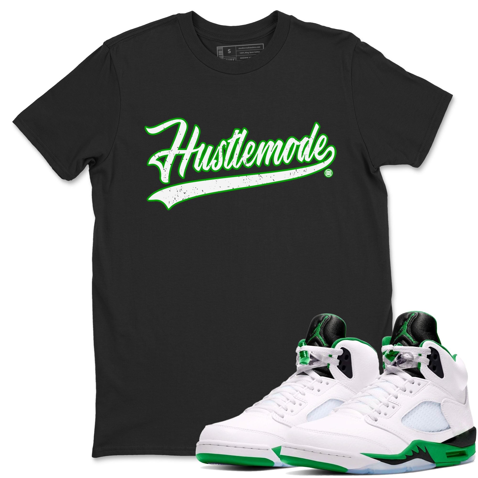 5s Lucky Green shirt to match jordans Hustle Mode sneaker tees Air Jordan 5 Retro Lucky Green Drip Gear Zone unisex cotton Black 1 crew neck shirt