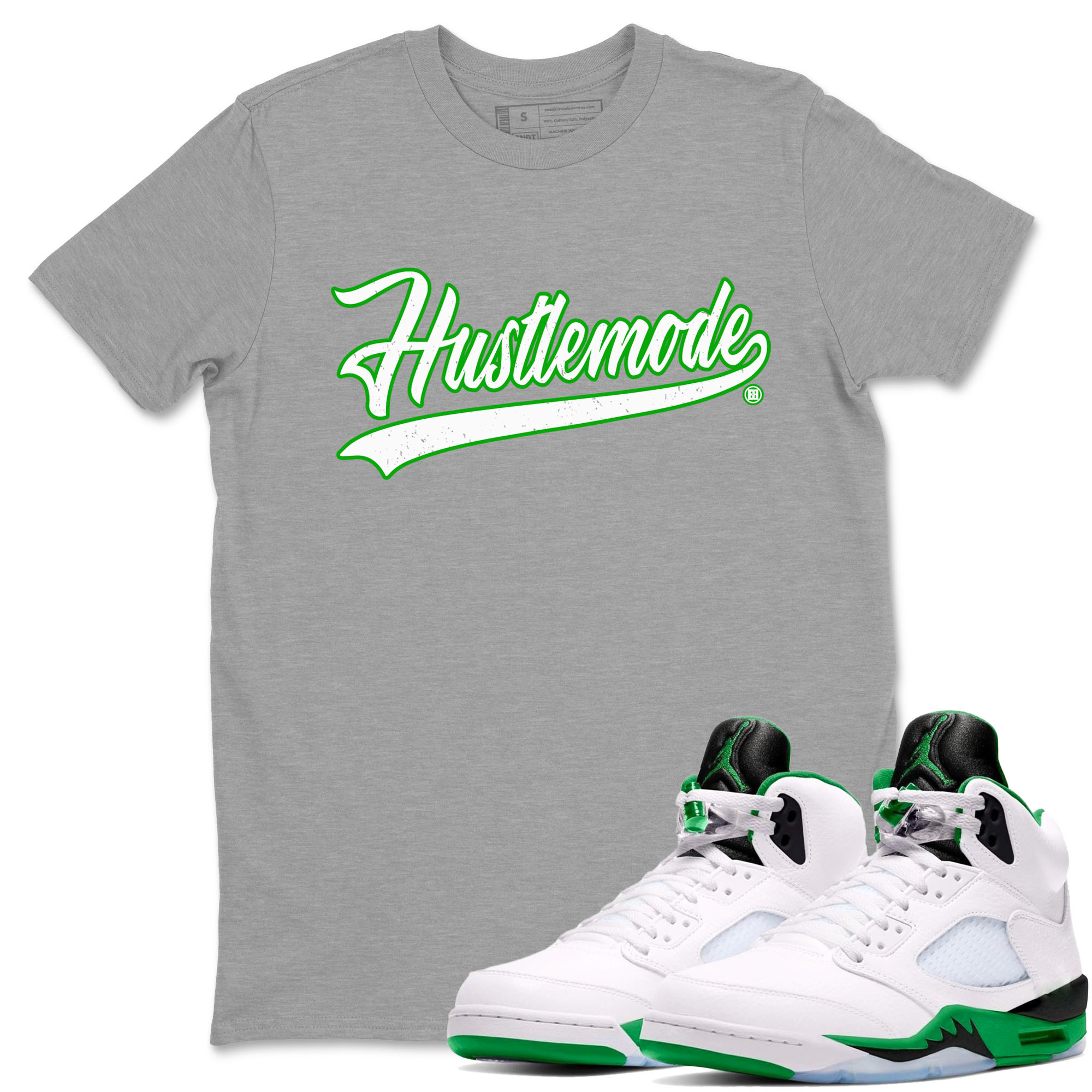 5s Lucky Green shirt to match jordans Hustle Mode sneaker tees Air Jordan 5 Retro Lucky Green Drip Gear Zone unisex cotton Heather Grey 1 crew neck shirt