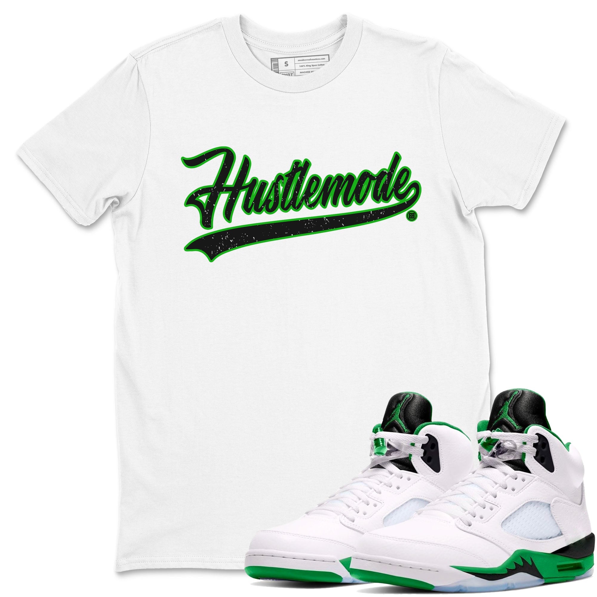 5s Lucky Green shirt to match jordans Hustle Mode sneaker tees Air Jordan 5 Retro Lucky Green Drip Gear Zone unisex cotton White 1 crew neck shirt