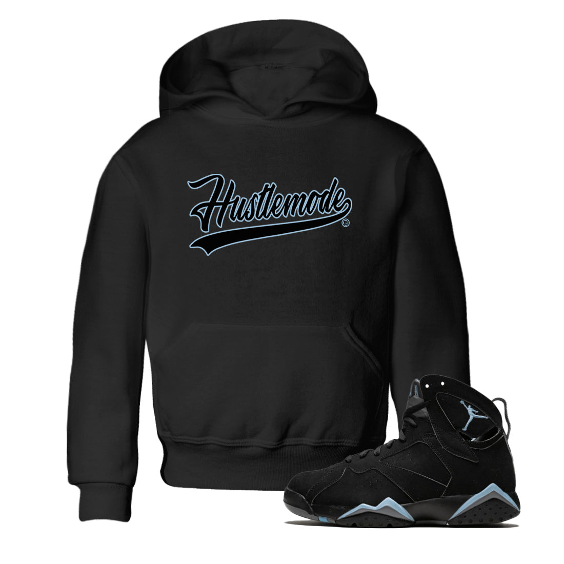 Jordan 7 Chambray T-Shirt Hustle Mode Sneaker Tees Air Jordan 7 Chambray Sneaker Release Tees Kids Shirts Black 1