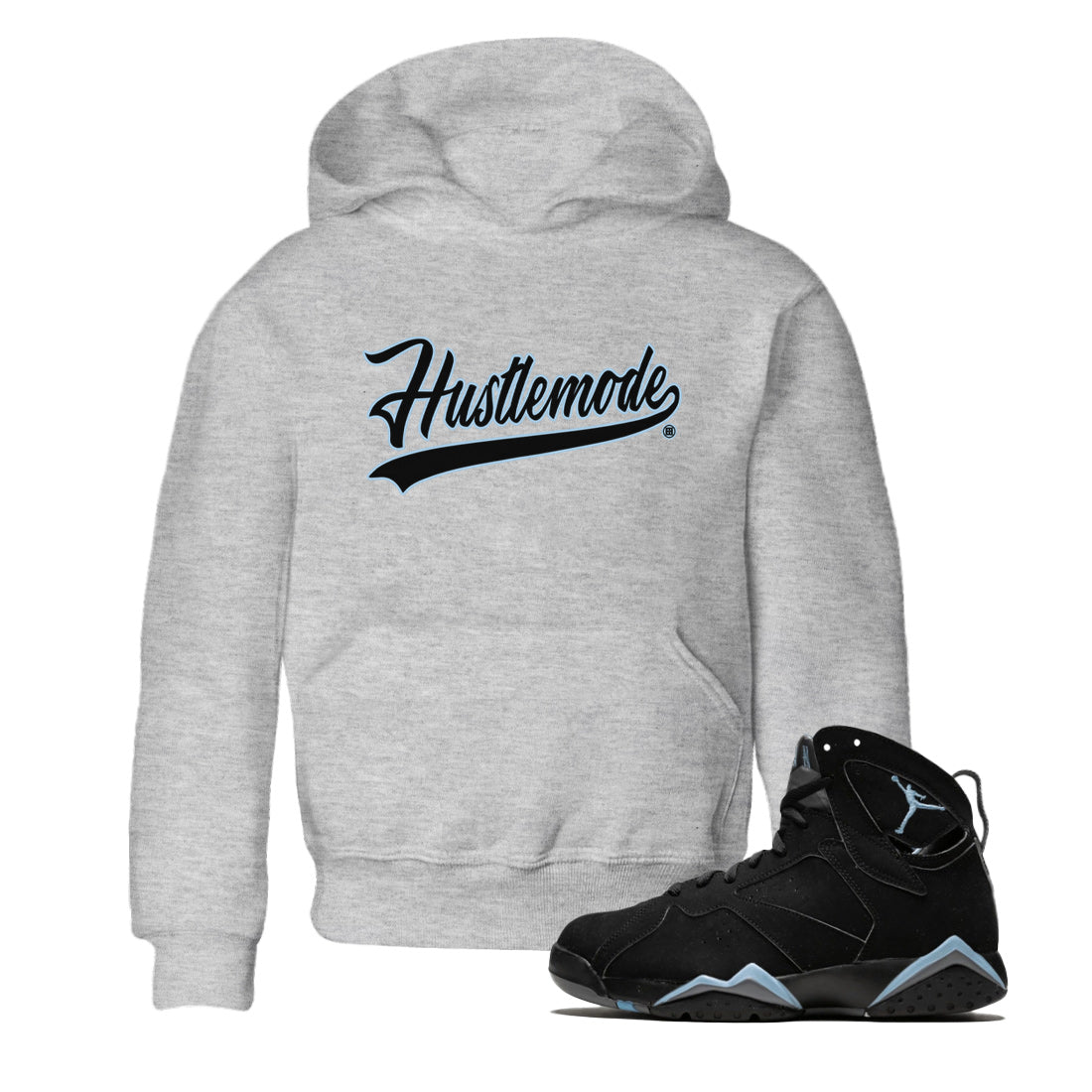Jordan 7 Chambray T-Shirt Hustle Mode Sneaker Tees Air Jordan 7 Chambray Sneaker Release Tees Kids Shirts Heather Grey 1