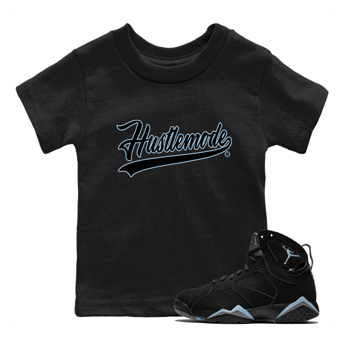 Jordan 7 Chambray T-Shirt Hustle Mode Sneaker Tees Air Jordan 7 Chambray Sneaker Release Tees Kids Shirts Black 1