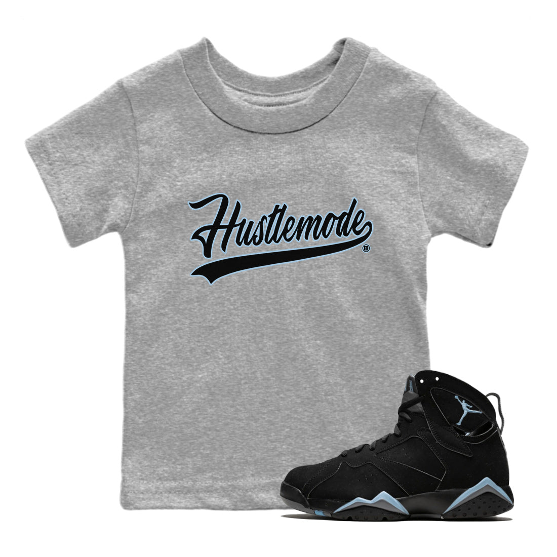 Jordan 7 Chambray T-Shirt Hustle Mode Sneaker Tees Air Jordan 7 Chambray Sneaker Release Tees Kids Shirts Heather Grey 1