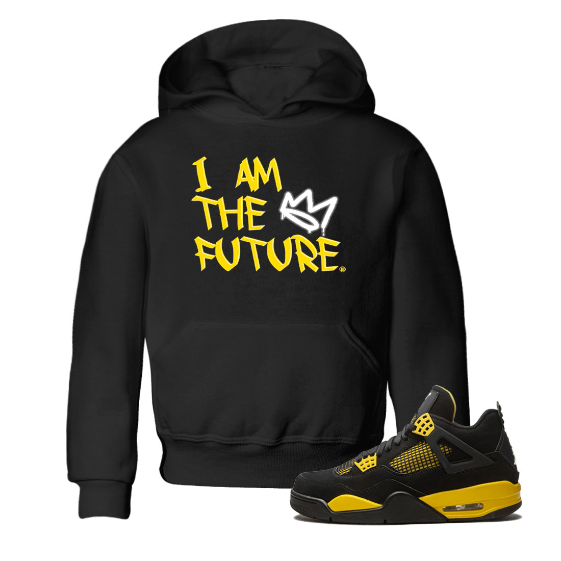 Air Jordan 4 Thunder Sneaker Match Tees I Am The Future Streetwear Sneaker Shirt Air Jordan 4 Retro Thunder Sneaker Release Tees Kids Shirts Black 1