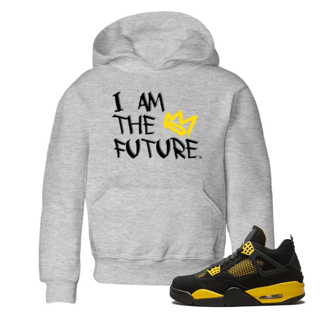 Air Jordan 4 Thunder Sneaker Match Tees I Am The Future Streetwear Sneaker Shirt Air Jordan 4 Retro Thunder Sneaker Release Tees Kids Shirts Heather Grey 1
