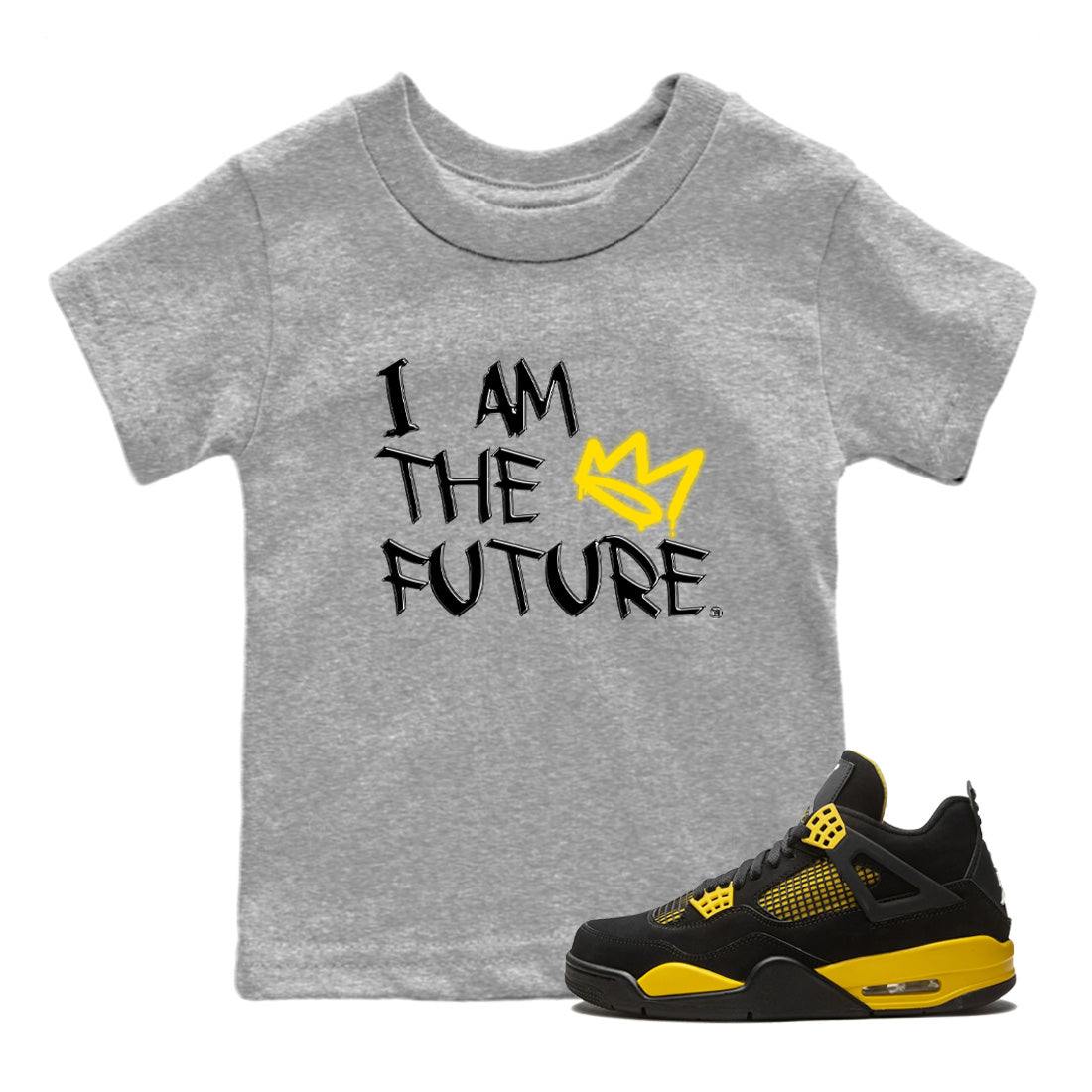 Air Jordan 4 Thunder Sneaker Match Tees I Am The Future Streetwear Sneaker Shirt Air Jordan 4 Retro Thunder Sneaker Release Tees Kids Shirts Heather Grey 1