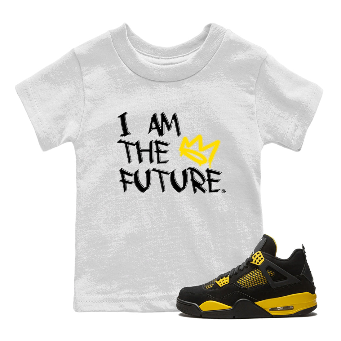 Air Jordan 4 Thunder Sneaker Match Tees I Am The Future Streetwear Sneaker Shirt Air Jordan 4 Retro Thunder Sneaker Release Tees Kids Shirts White 1