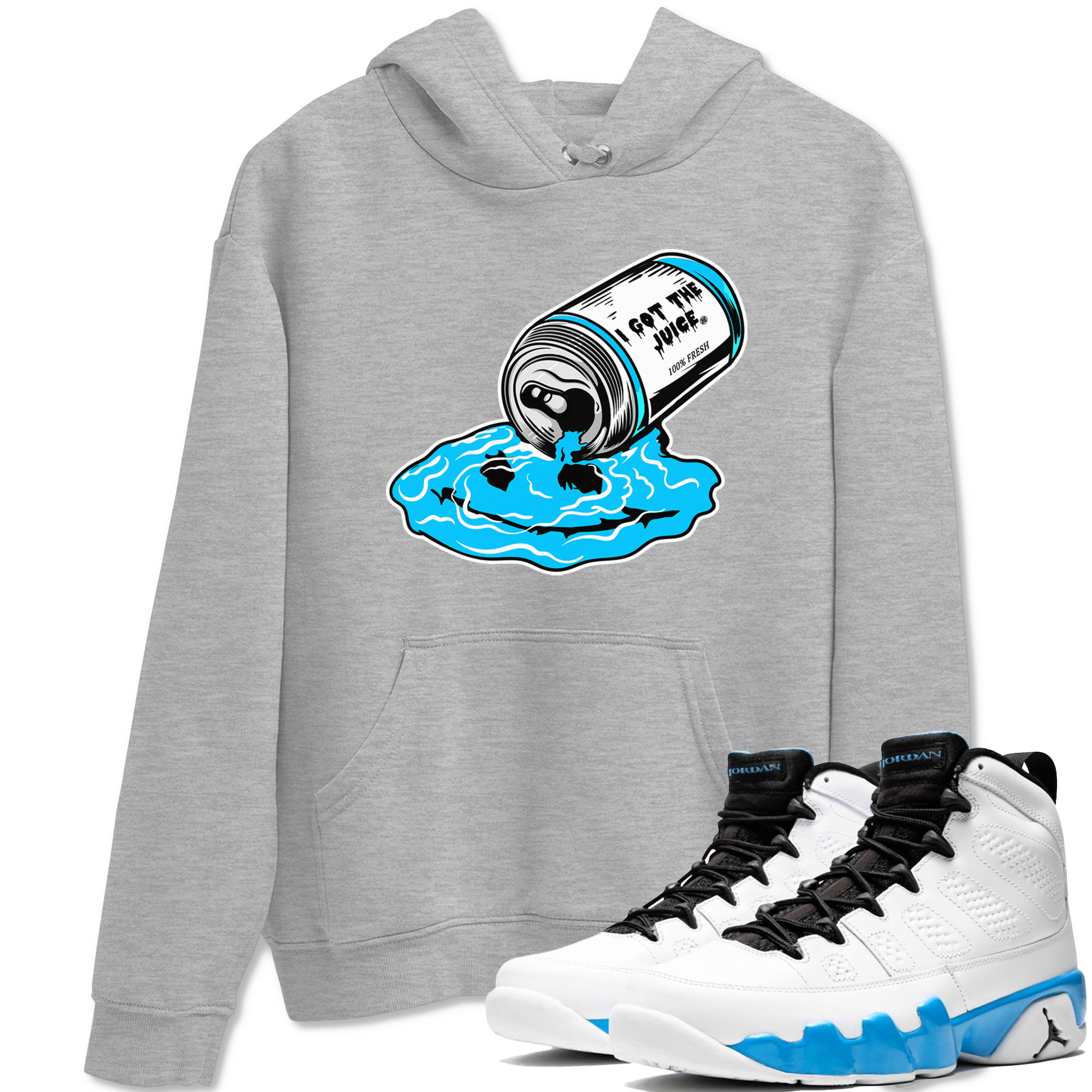 9s Powder Blue shirt to match jordans I Got The Juice sneaker tees Air Jordan 9 Powder Blue Drip Gear Zone unisex cotton Heather Grey 1 crew neck shirt