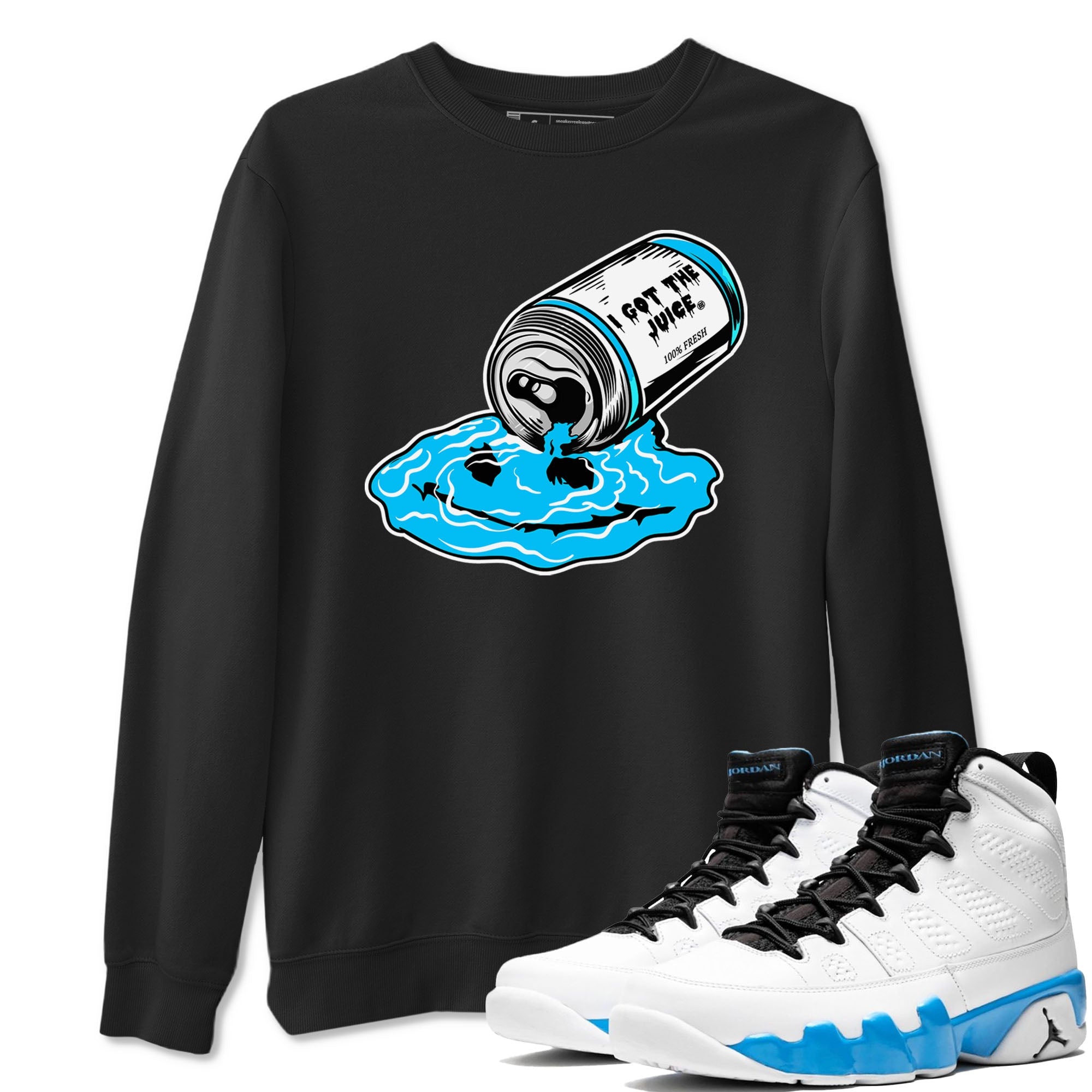 9s Powder Blue shirt to match jordans I Got The Juice sneaker tees Air Jordan 9 Powder Blue Drip Gear Zone unisex cotton Black 1 crew neck shirt