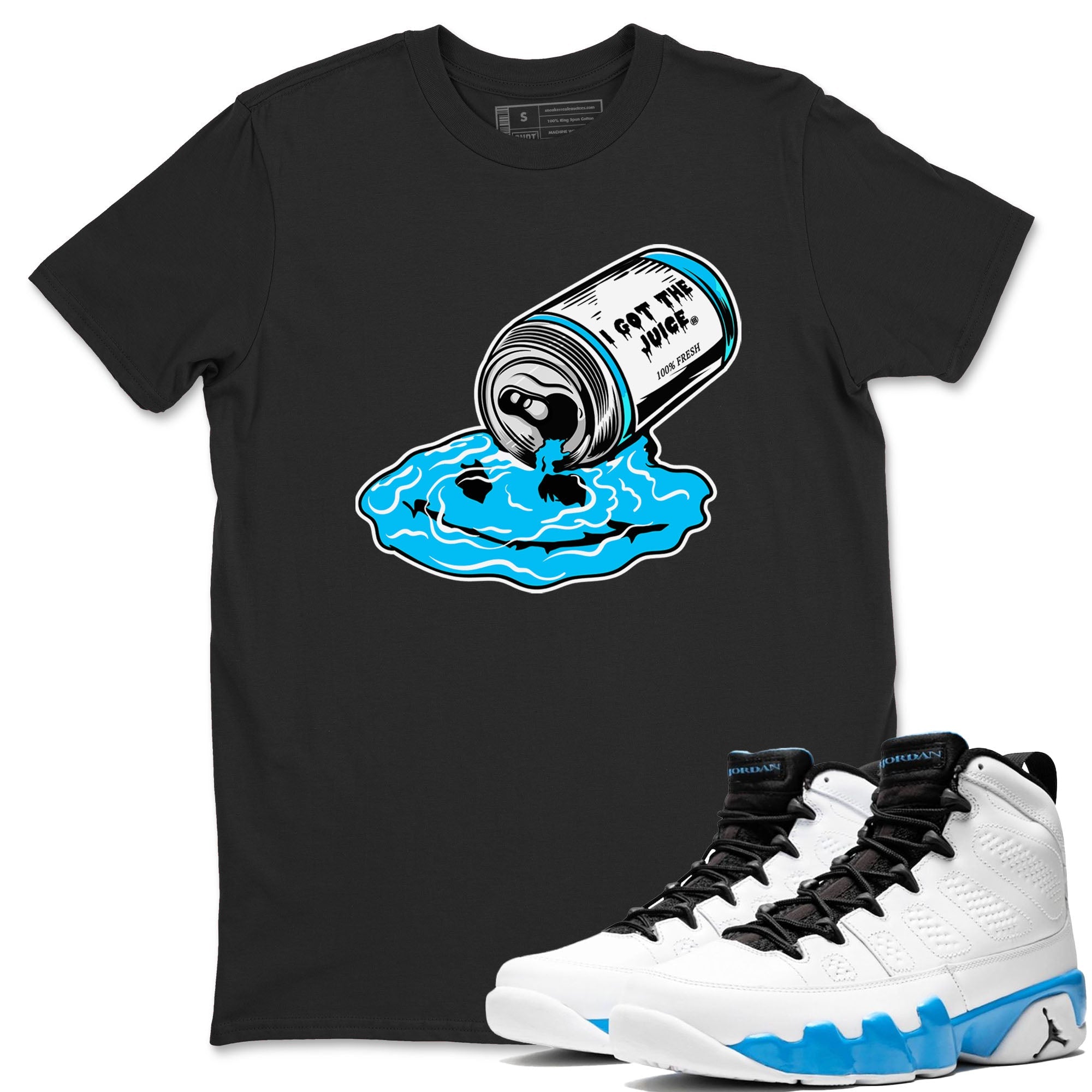 9s Powder Blue shirt to match jordans I Got The Juice sneaker tees Air Jordan 9 Powder Blue Drip Gear Zone unisex cotton Black 1 crew neck shirt
