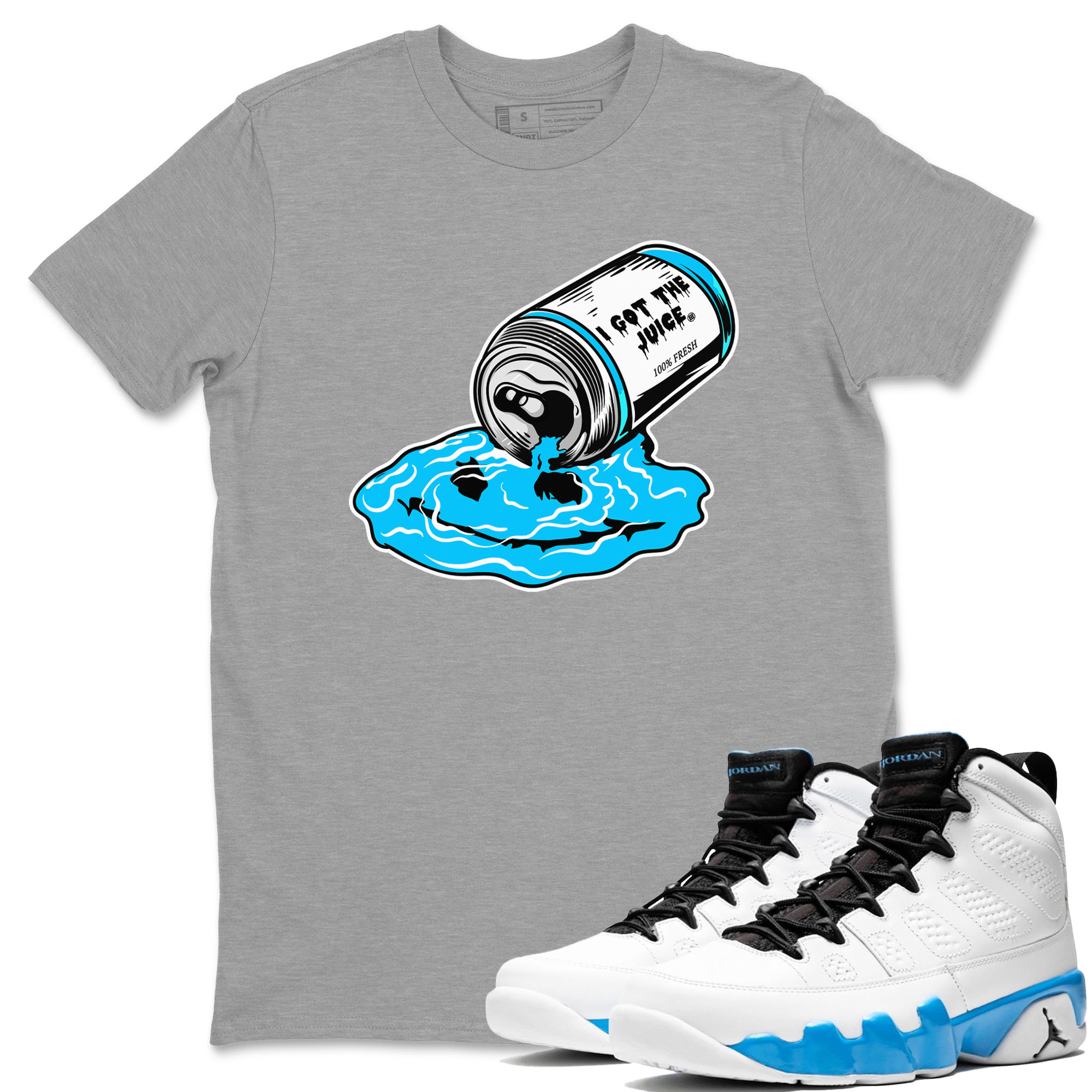 9s Powder Blue shirt to match jordans I Got The Juice sneaker tees Air Jordan 9 Powder Blue Drip Gear Zone unisex cotton Heather Grey 1 crew neck shirt