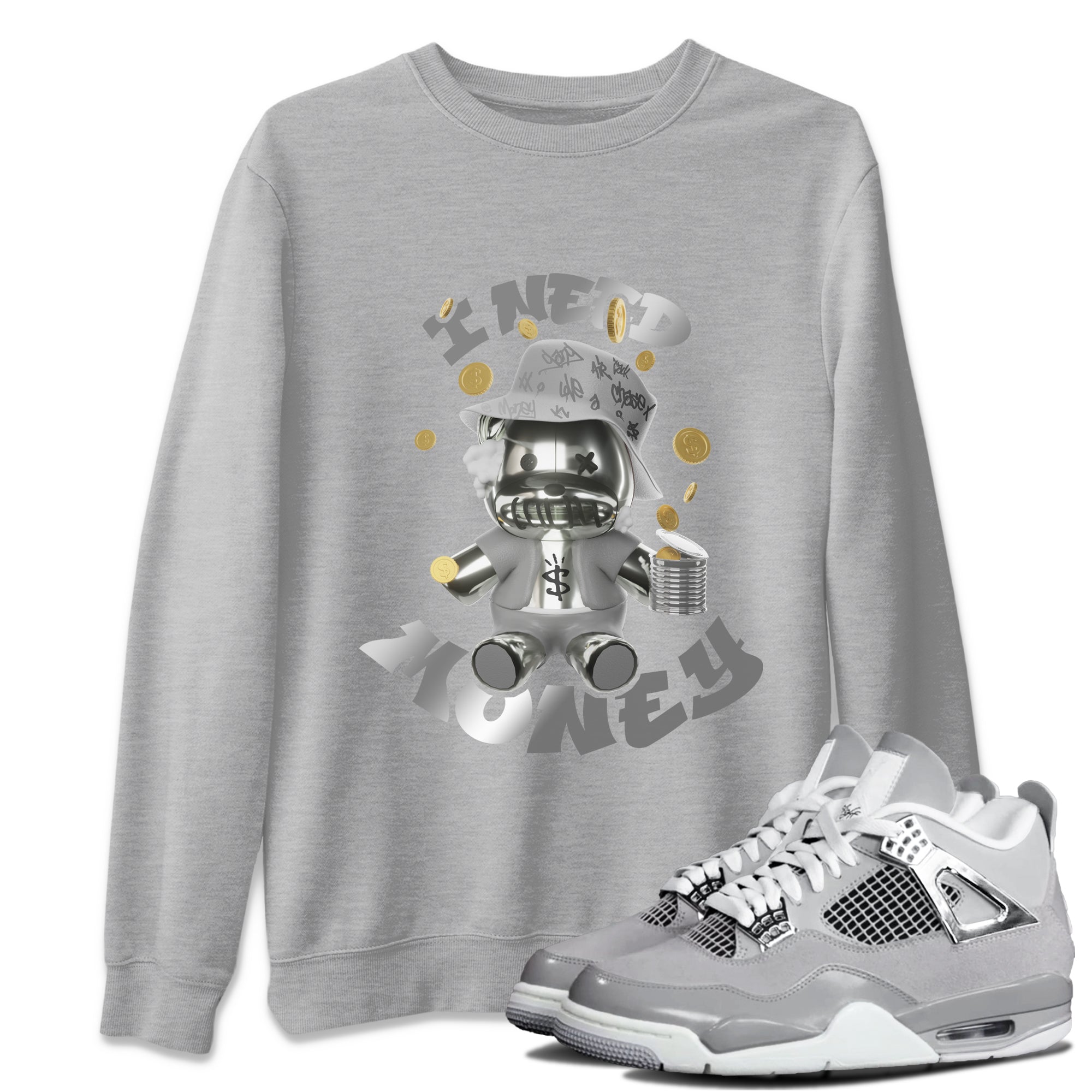 Air Jordan 4 Frozen Moments shirt to match jordans I Need Money Streetwear Sneaker Shirt AJ4 Frozen Moments Drip Gear Zone Sneaker Matching Clothing Unisex Heather Grey 1 T-Shirt
