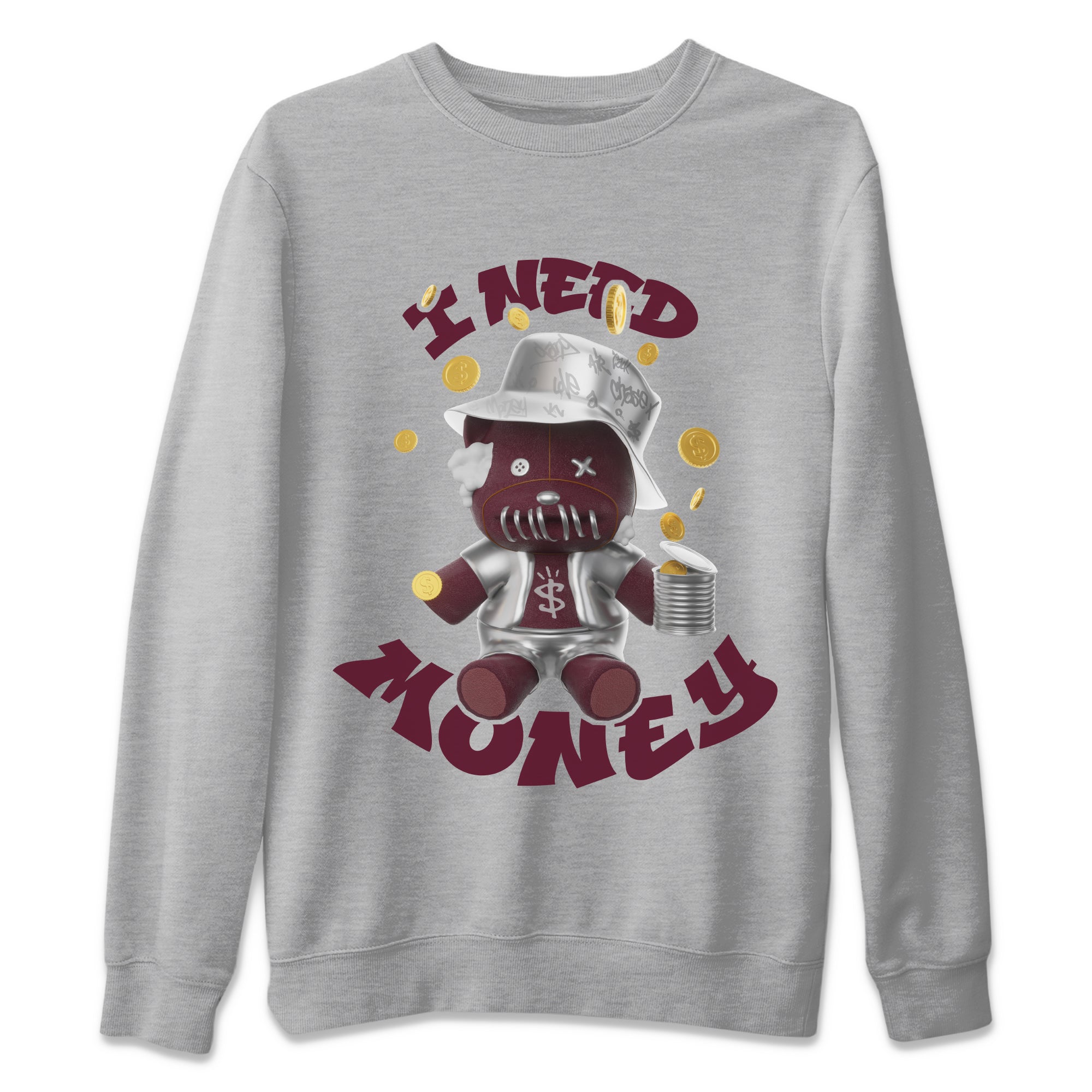 Air Jordan 5 Burgundy shirt to match jordans I Need Money Streetwear Sneaker Shirt AJ5 Burgundy Drip Gear Zone Sneaker Matching Clothing Unisex Heather Grey 2 T-Shirt
