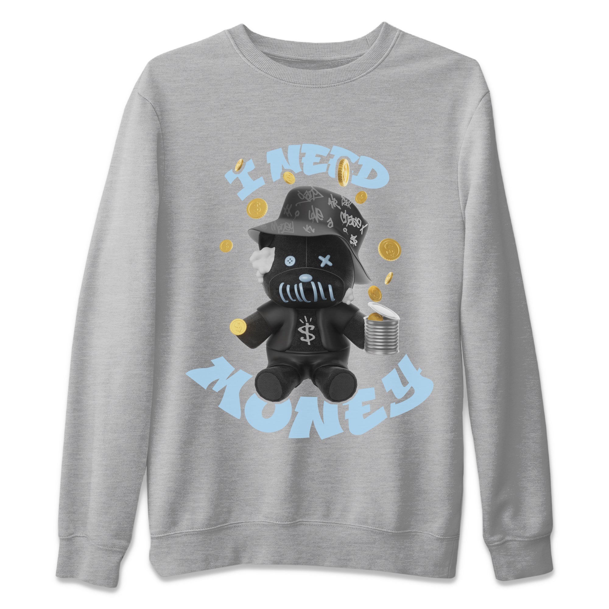 Air Jordan 7 Chambray shirt to match jordans I Need Money Streetwear Sneaker Shirt AJ7 Chambray Drip Gear Zone Sneaker Matching Clothing Unisex Heather Grey 2 T-Shirt