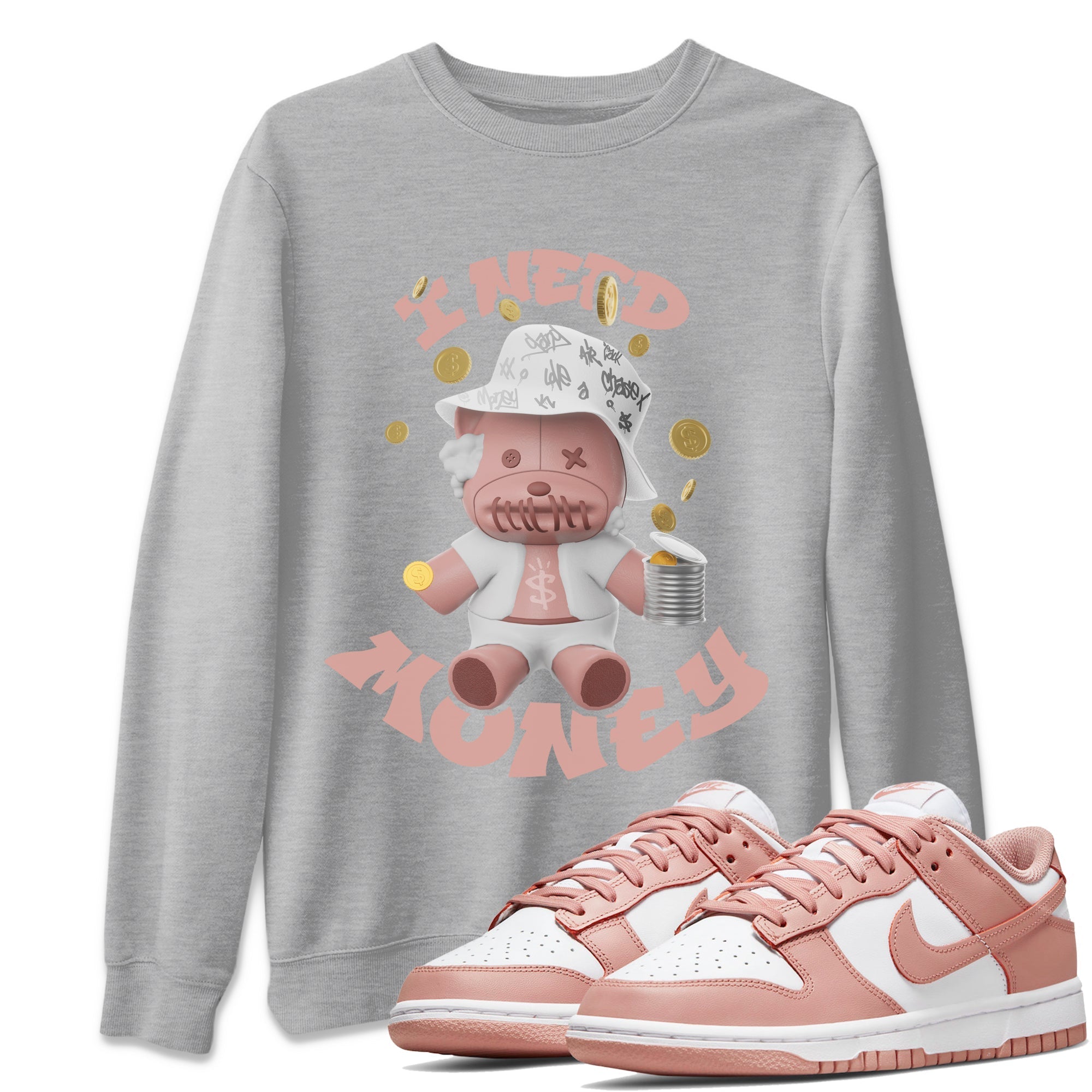 Dunk Rose Whisper shirt to match jordans I Need Money Streetwear Sneaker Shirt Nike Dunk LowRose Whisper Drip Gear Zone Sneaker Matching Clothing Unisex Heather Grey 1 T-Shirt
