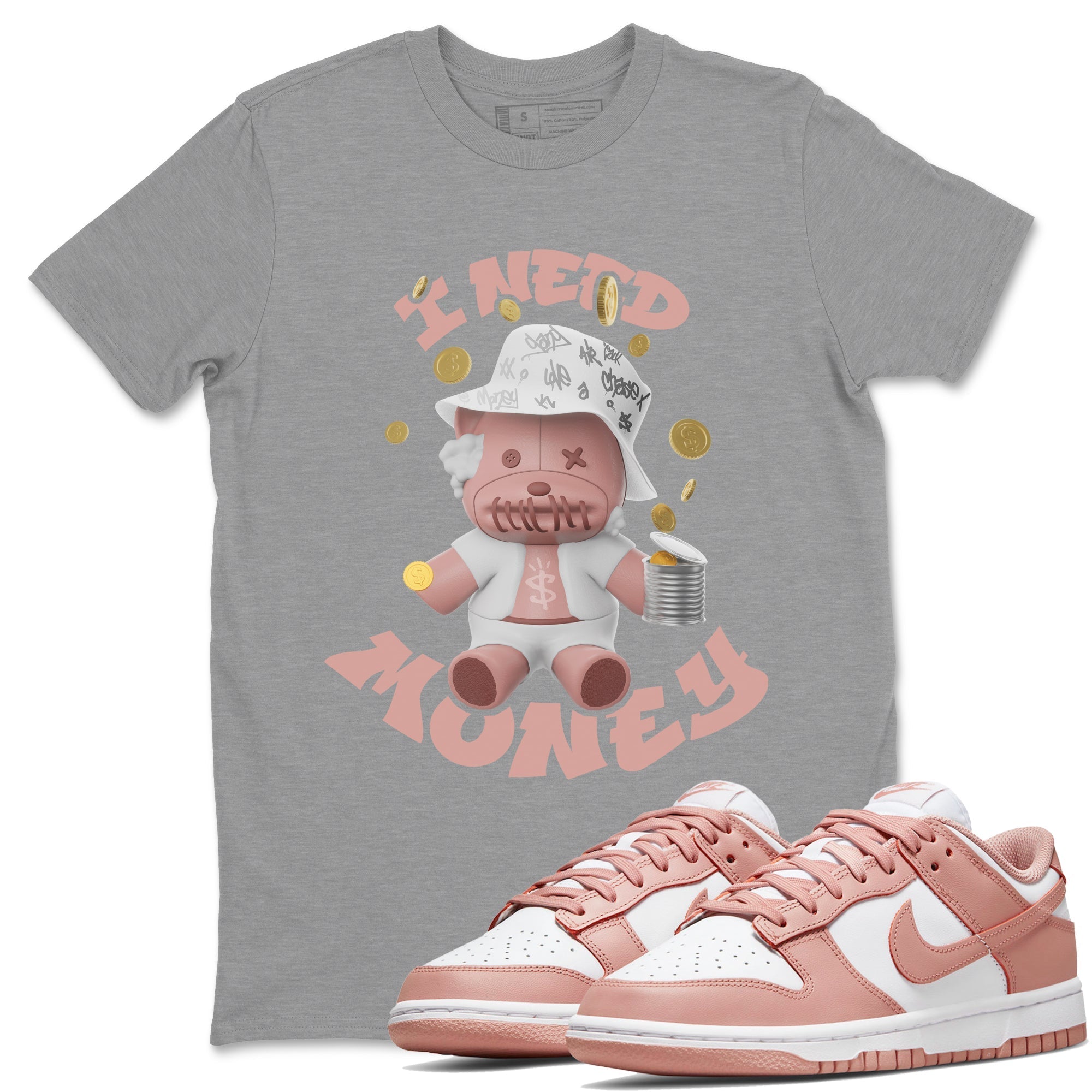 Dunk Rose Whisper shirt to match jordans I Need Money Streetwear Sneaker Shirt Nike Dunk LowRose Whisper Drip Gear Zone Sneaker Matching Clothing Unisex Heather Grey 1 T-Shirt