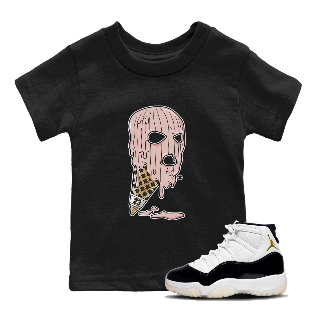 Air Jordan 11 Neapolitan shirt to match jordans Ice Cream Mask special sneaker matching tees Jordan 11 WMNS Neapolitan Drip Gear Zone Baby Toddler Black 1 T-Shirt