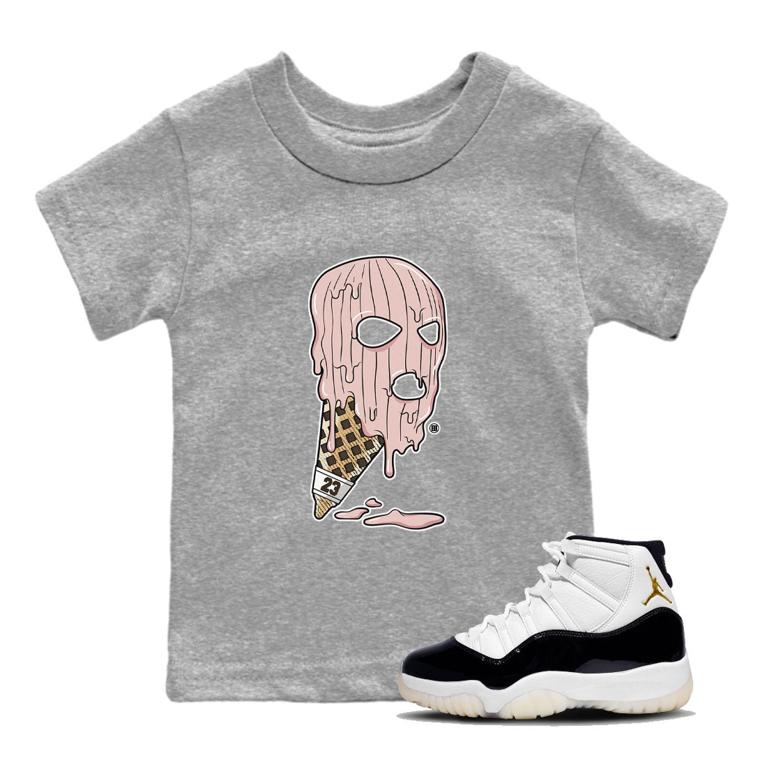 Air Jordan 11 Neapolitan shirt to match jordans Ice Cream Mask special sneaker matching tees Jordan 11 WMNS Neapolitan Drip Gear Zone Baby Toddler Heather Grey 1 T-Shirt
