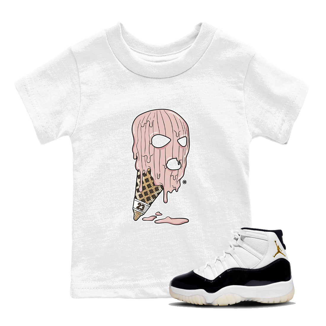 Air Jordan 11 Neapolitan shirt to match jordans Ice Cream Mask special sneaker matching tees Jordan 11 WMNS Neapolitan Drip Gear Zone Baby Toddler White 1 T-Shirt