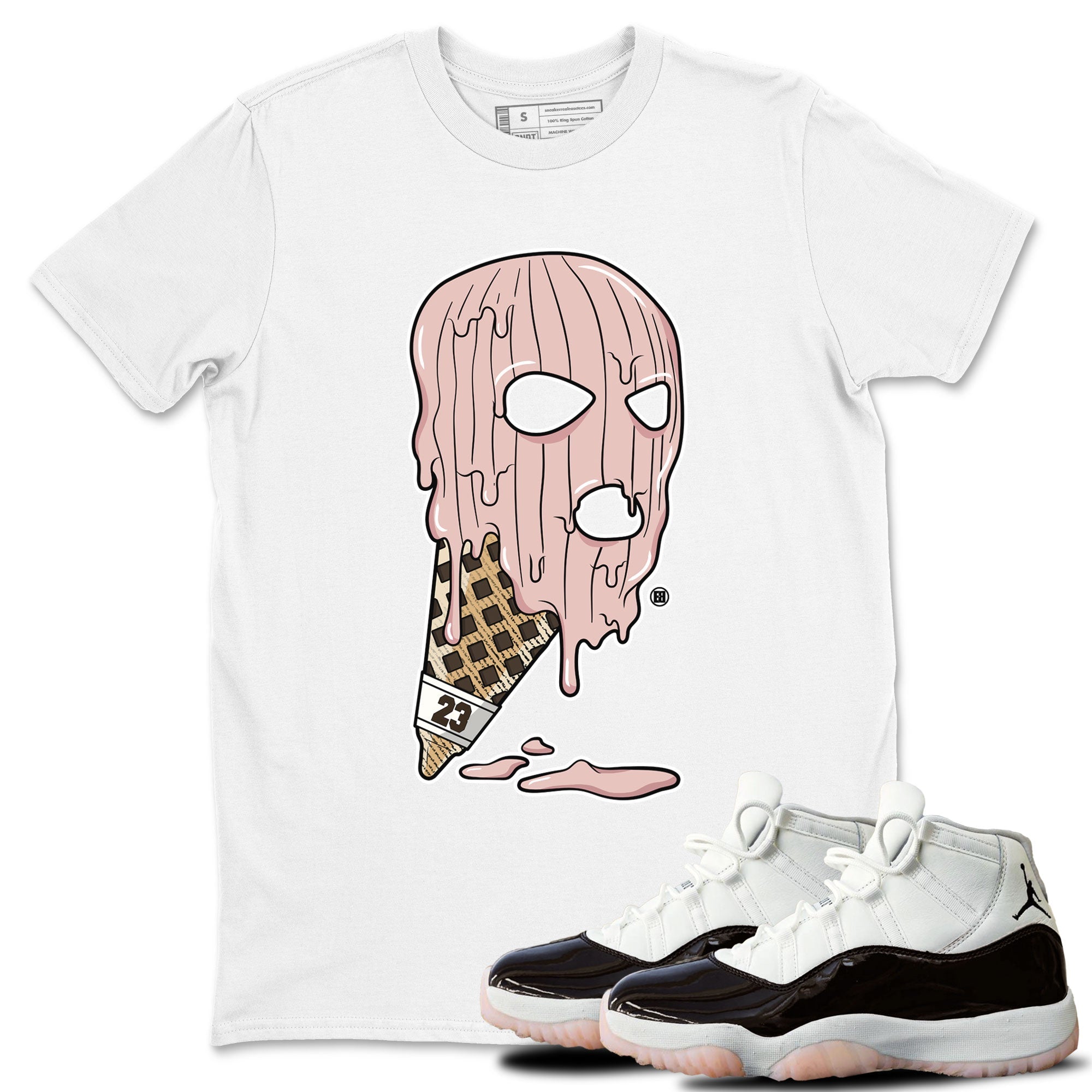 Air Jordan 11 Neapolitan shirt to match jordans Ice Cream Mask special sneaker matching tees Jordan 11 WMNS Neapolitan Drip Gear Zone Unisex White 1 T-Shirt