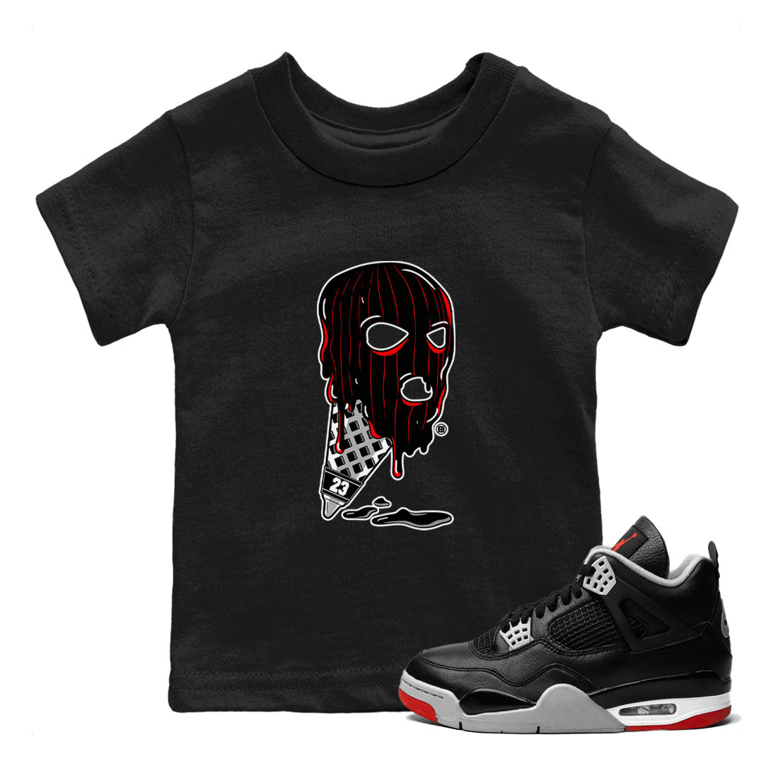 Air Jordan 4 Bred Reimagined shirt to match jordans Ice Cream Mask sneaker tees 4s Bred Reimagined Drip Gear Zone baby toddler Black 1 cotton Shirt