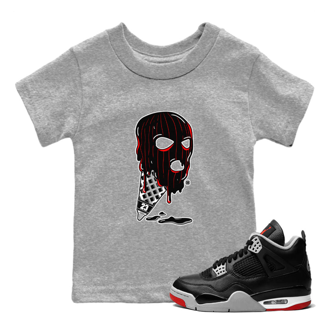 Air Jordan 4 Bred Reimagined shirt to match jordans Ice Cream Mask sneaker tees 4s Bred Reimagined Drip Gear Zone baby toddler Heather Grey 1 cotton Shirt