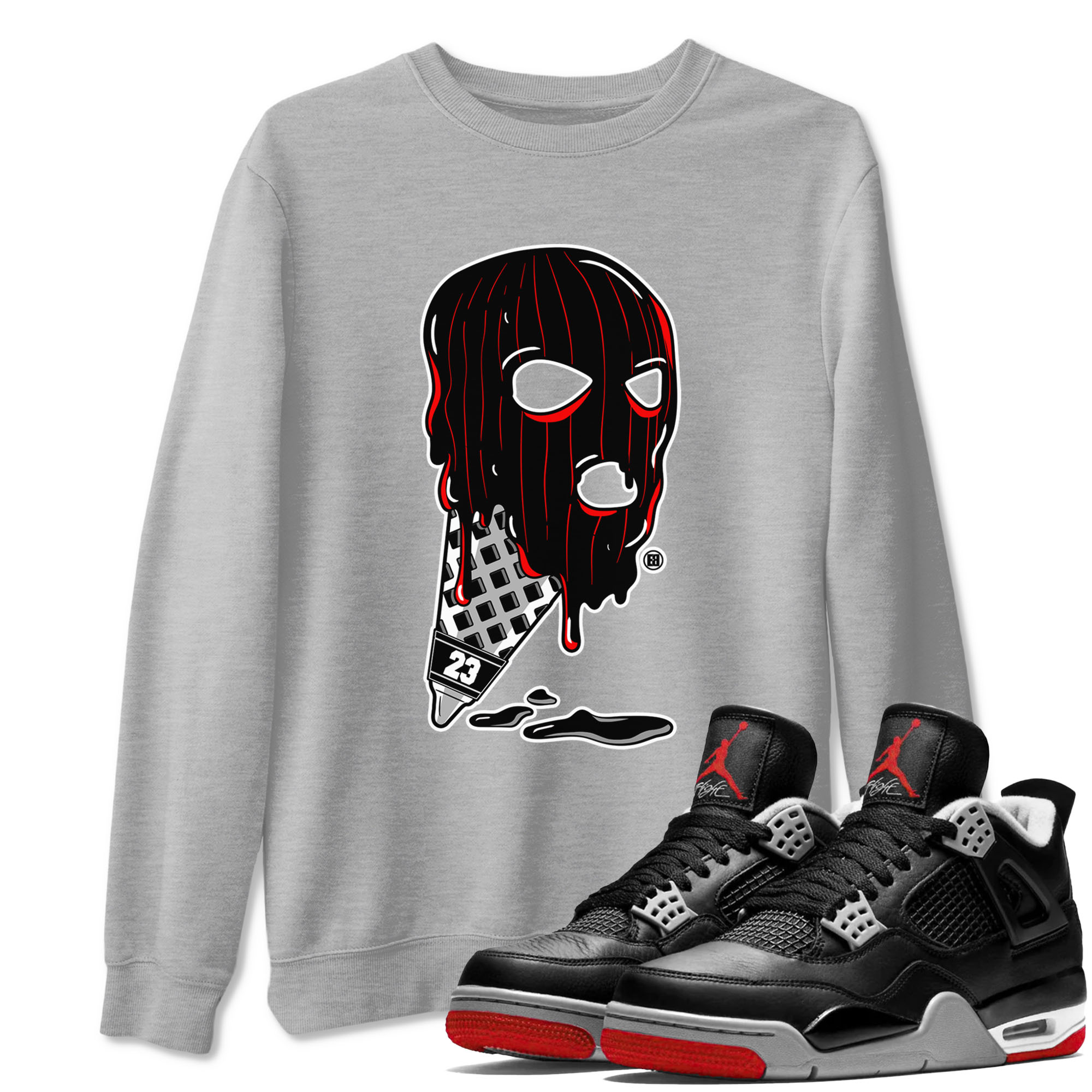 Air Jordan 4 Bred Reimagined shirt to match jordans Ice Cream Mask sneaker tees 4s Bred Reimagined Drip Gear Zone unisex cotton Heather Grey 1 crew neck shirt