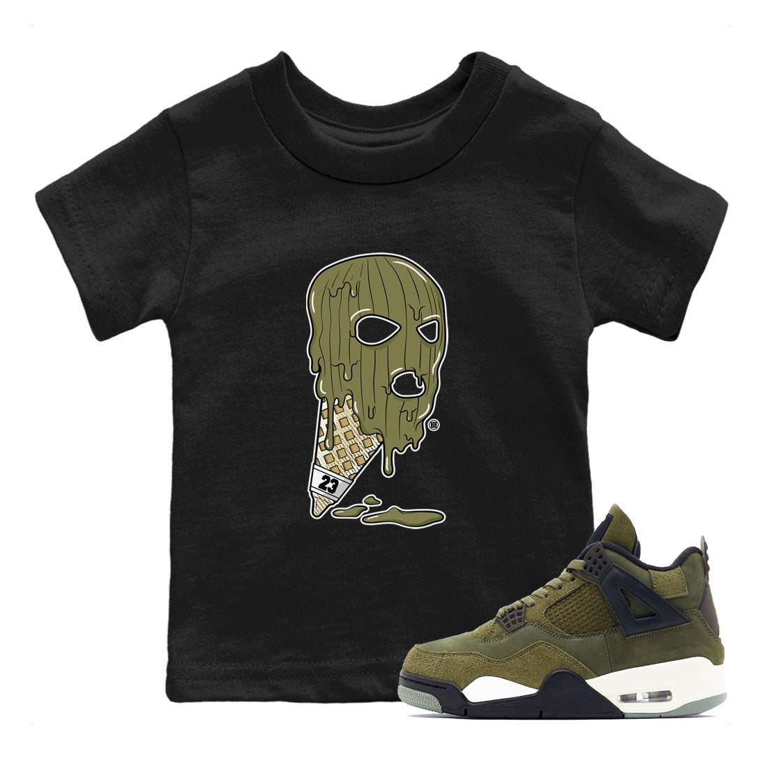 Air Jordan 4 Medium Olive shirt to match jordans streetwear brand Ice Cream Mask sneaker match tees 4s Olive Drip Gear Zone Baby Toddler Black 1 T-Shirt
