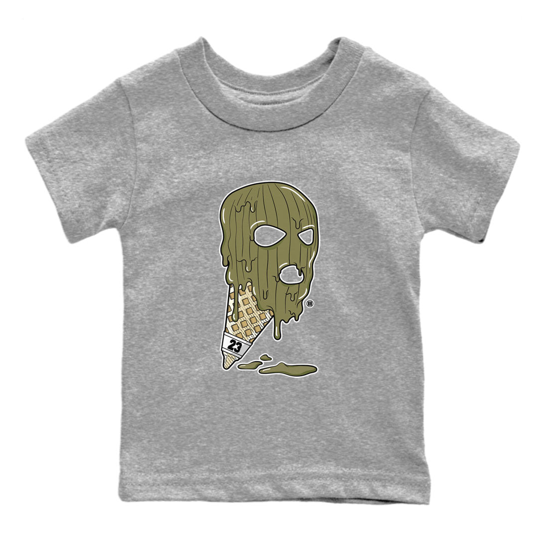 Air Jordan 4 Medium Olive shirt to match jordans streetwear brand Ice Cream Mask sneaker match tees 4s Olive Drip Gear Zone Baby Toddler Heather Grey 2 T-Shirt