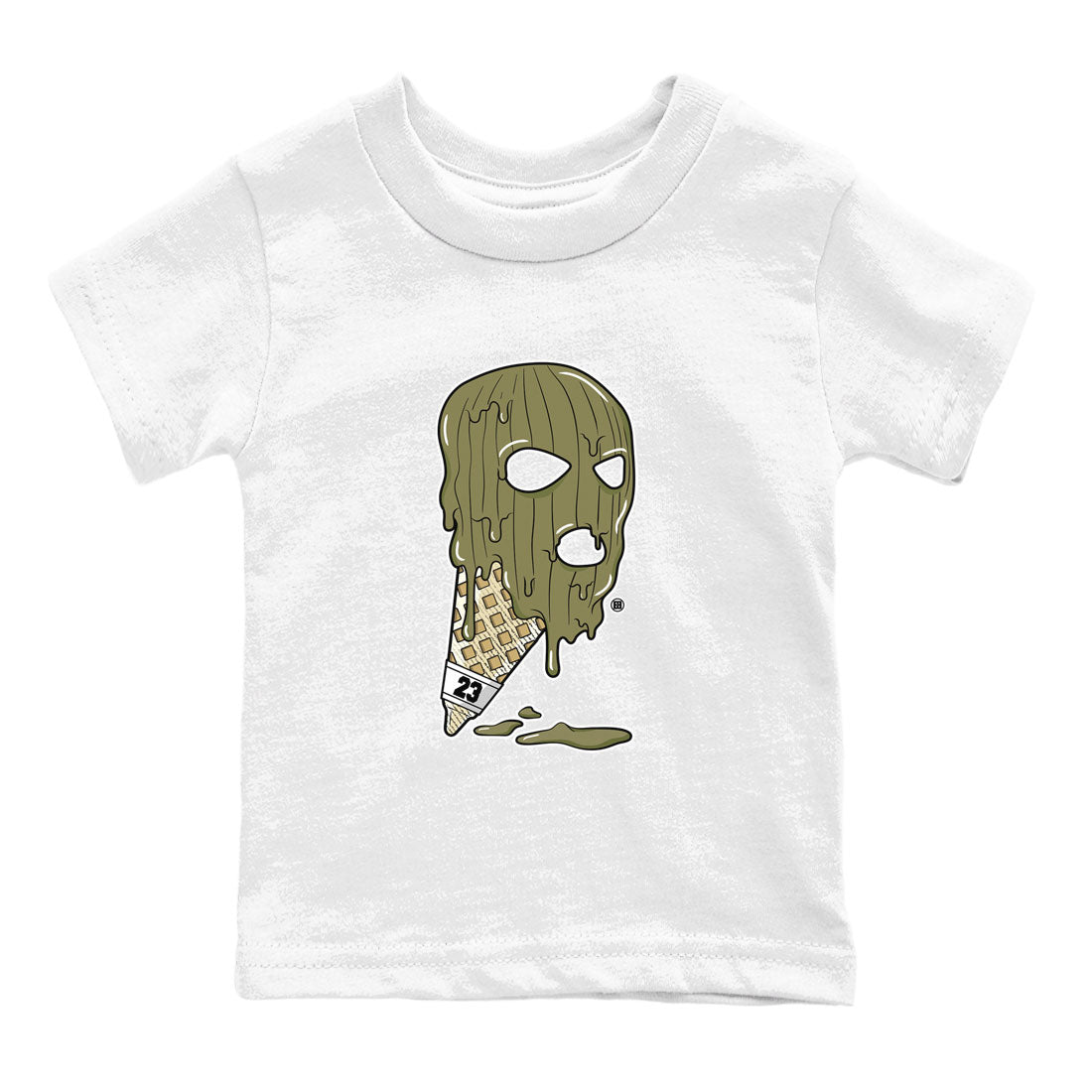 Air Jordan 4 Medium Olive shirt to match jordans streetwear brand Ice Cream Mask sneaker match tees 4s Olive Drip Gear Zone Baby Toddler White 2 T-Shirt