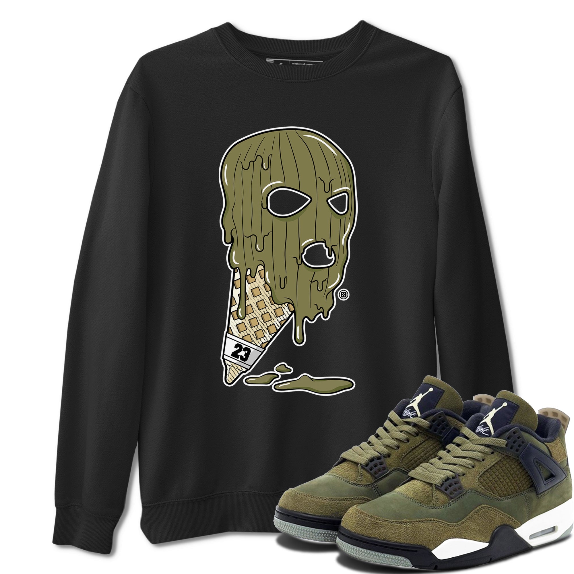 Air Jordan 4 Medium Olive shirt to match jordans streetwear brand Ice Cream Mask sneaker match tees 4s Olive Drip Gear Zone Unisex Black 1 T-Shirt