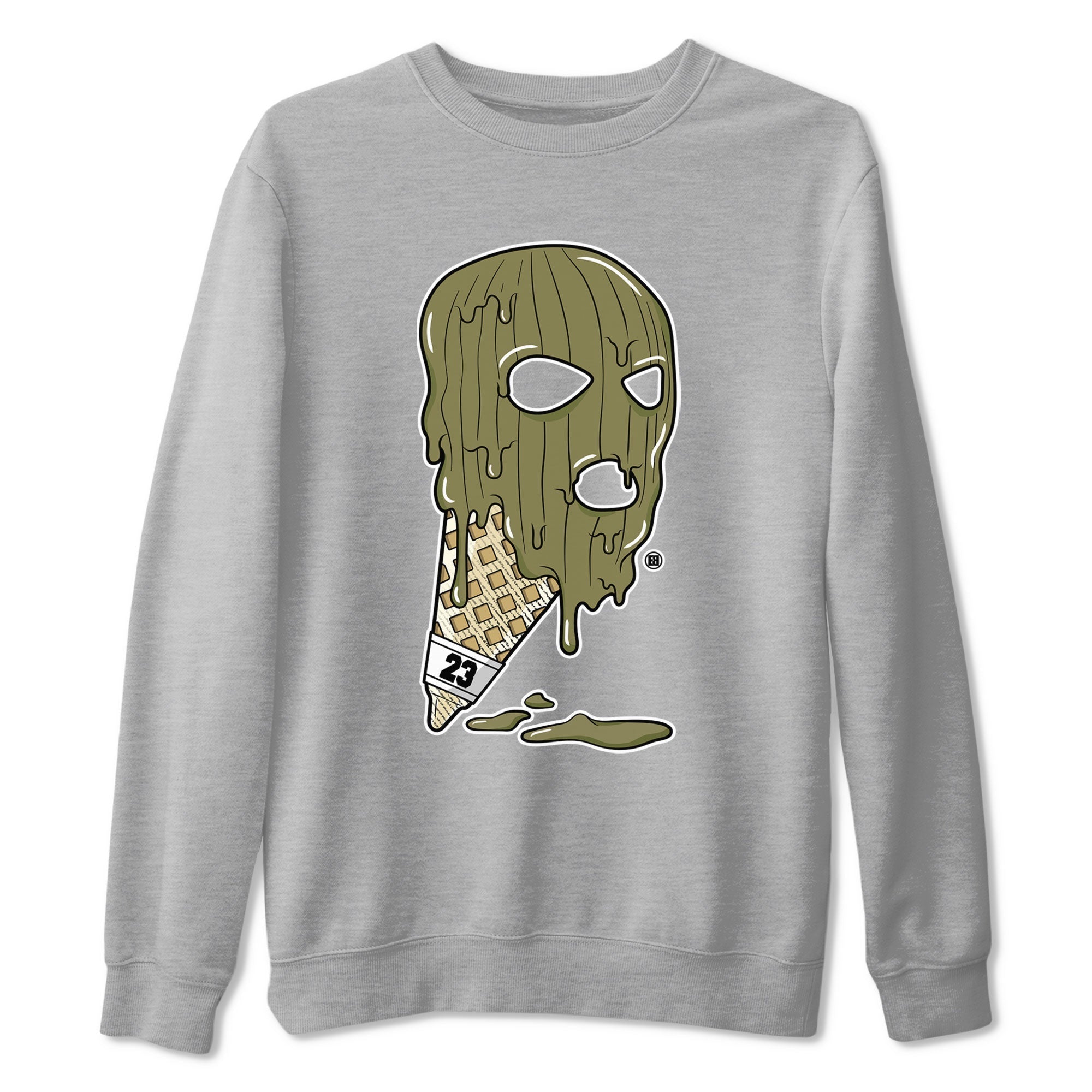 Air Jordan 4 Medium Olive shirt to match jordans streetwear brand Ice Cream Mask sneaker match tees 4s Olive Drip Gear Zone Unisex Heather Grey 2 T-Shirt