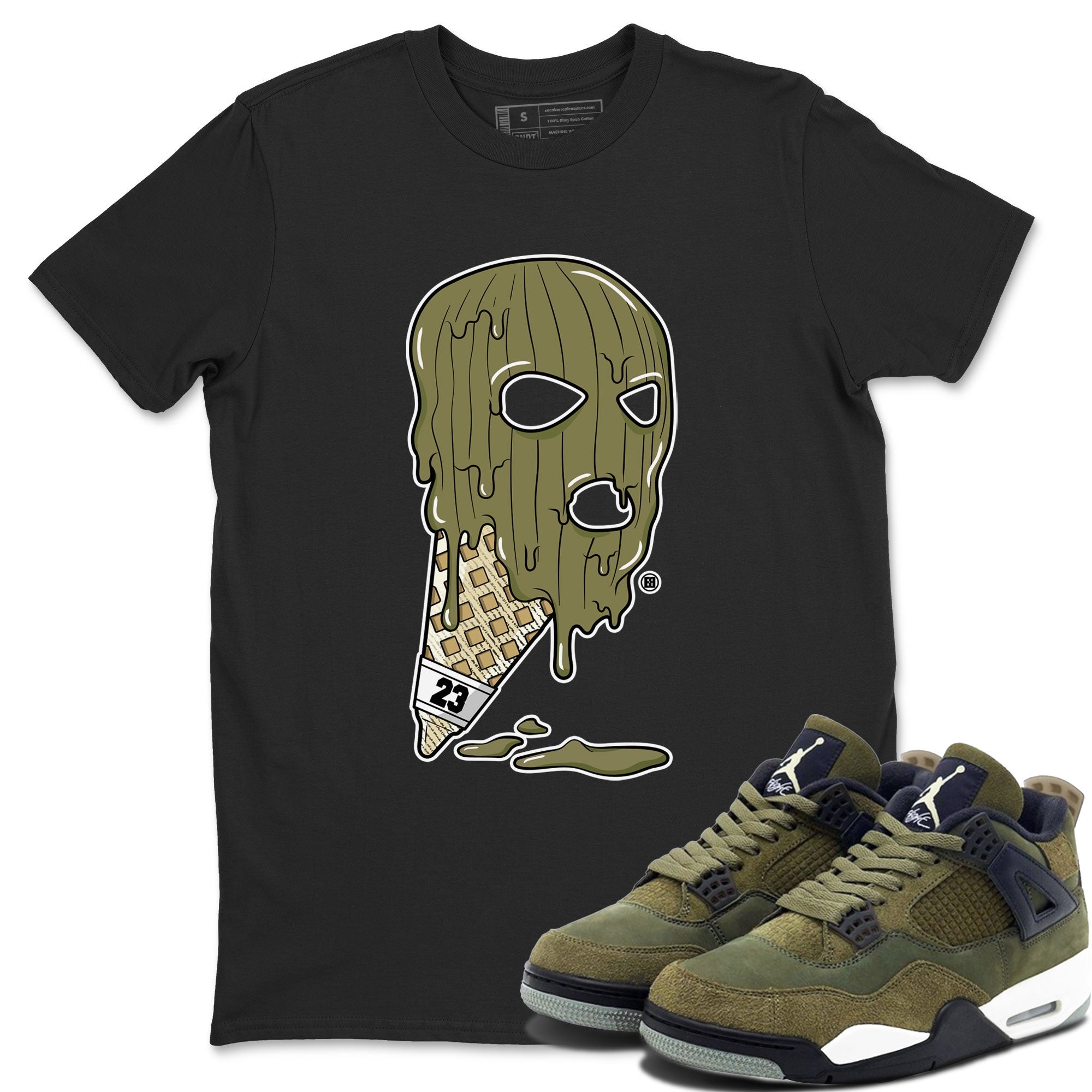 Air Jordan 4 Medium Olive shirt to match jordans streetwear brand Ice Cream Mask sneaker match tees 4s Olive Drip Gear Zone Unisex Black 1 T-Shirt