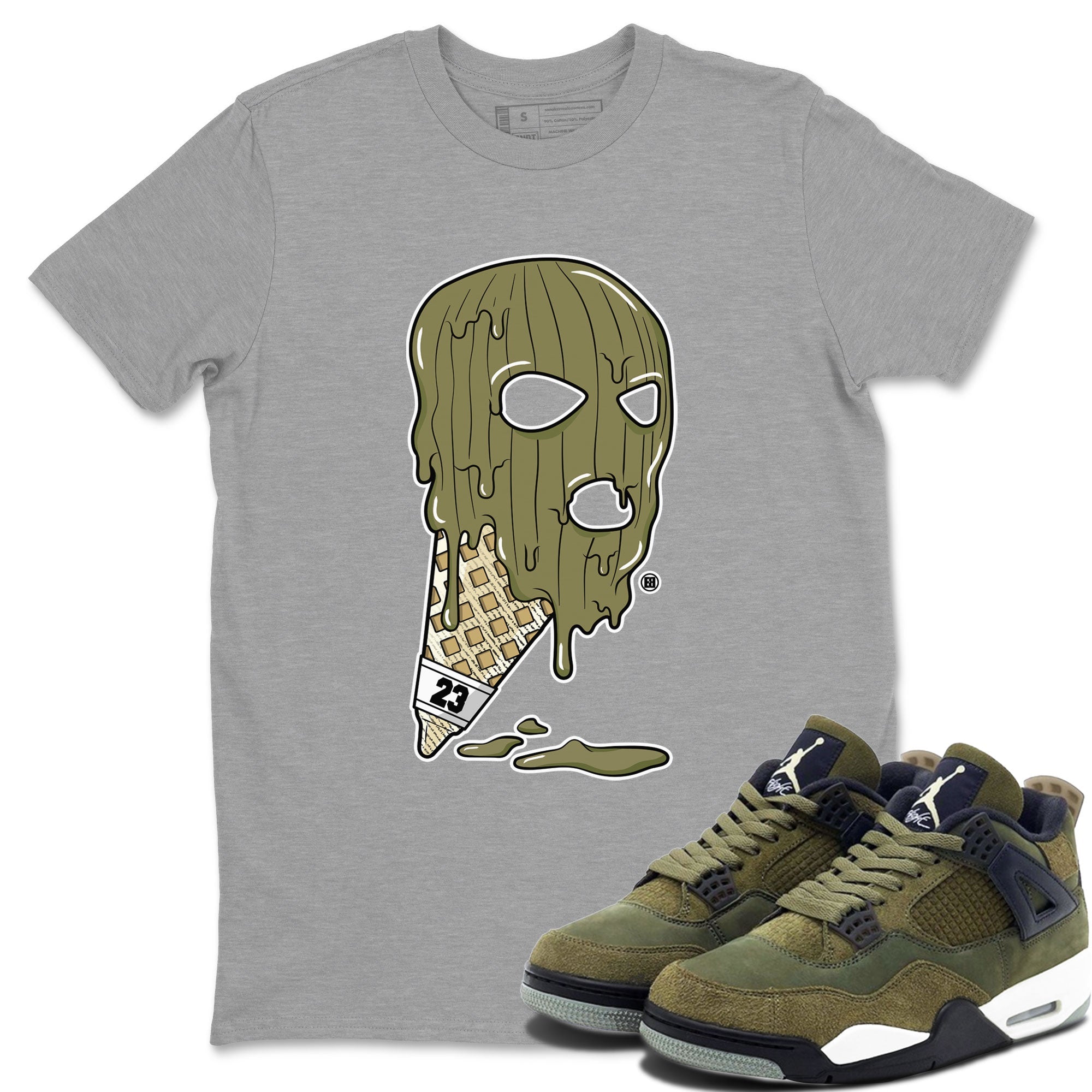 Air Jordan 4 Medium Olive shirt to match jordans streetwear brand Ice Cream Mask sneaker match tees 4s Olive Drip Gear Zone Unisex Heather Grey 1 T-Shirt