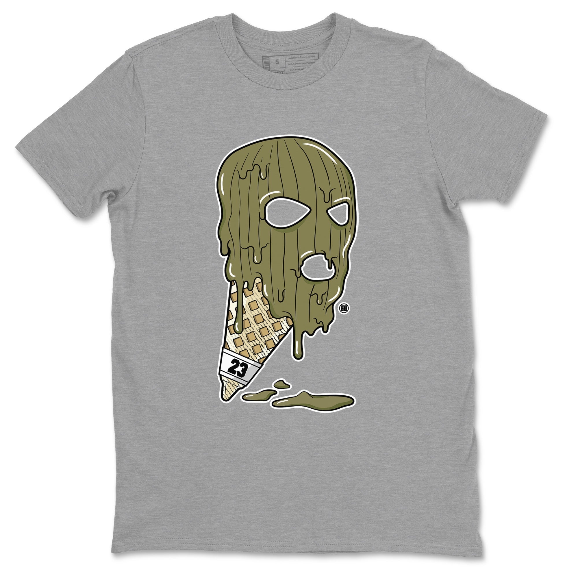 Air Jordan 4 Medium Olive shirt to match jordans streetwear brand Ice Cream Mask sneaker match tees 4s Olive Drip Gear Zone Unisex Heather Grey 2 T-Shirt